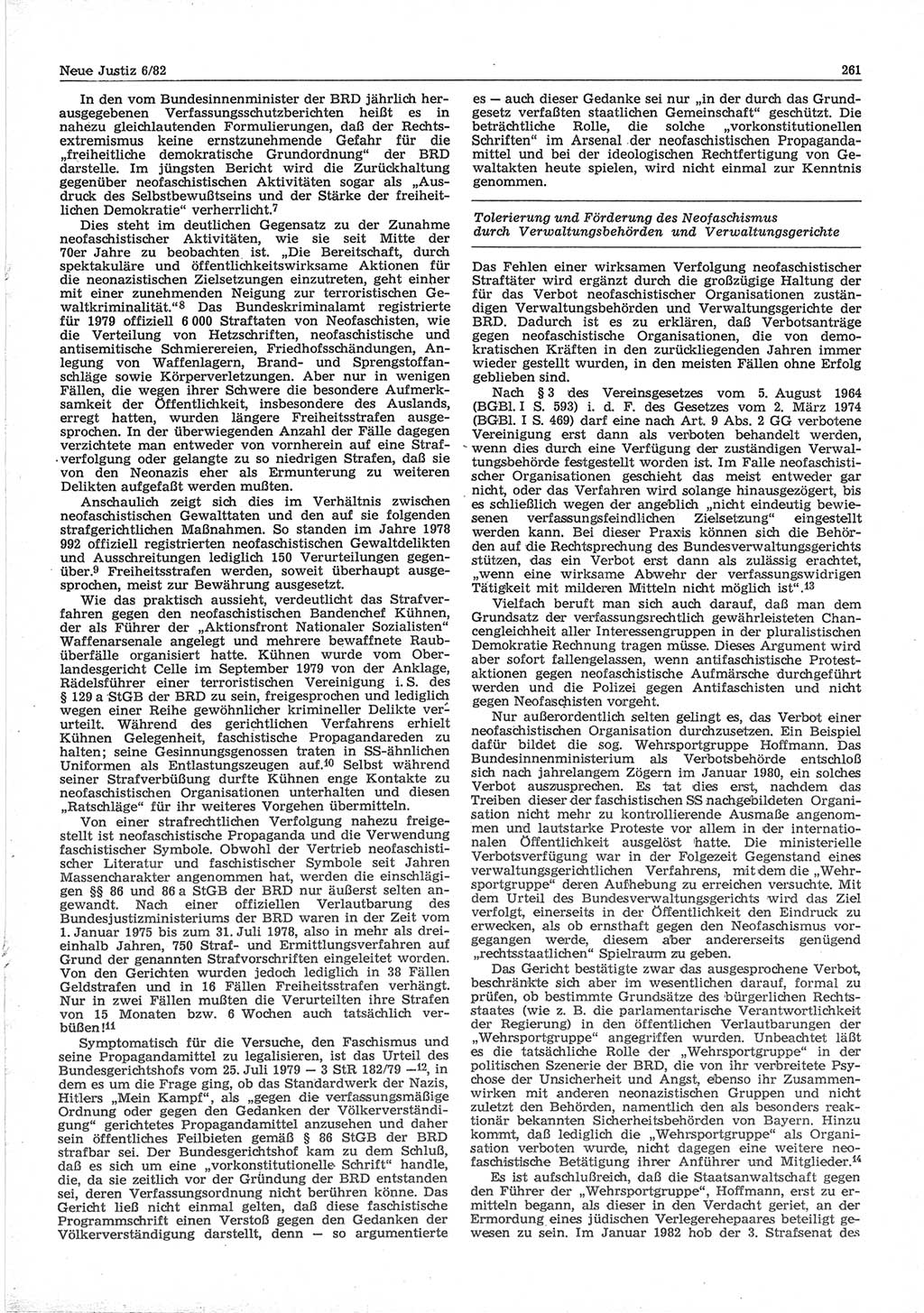 Neue Justiz (NJ), Zeitschrift für sozialistisches Recht und Gesetzlichkeit [Deutsche Demokratische Republik (DDR)], 36. Jahrgang 1982, Seite 261 (NJ DDR 1982, S. 261)