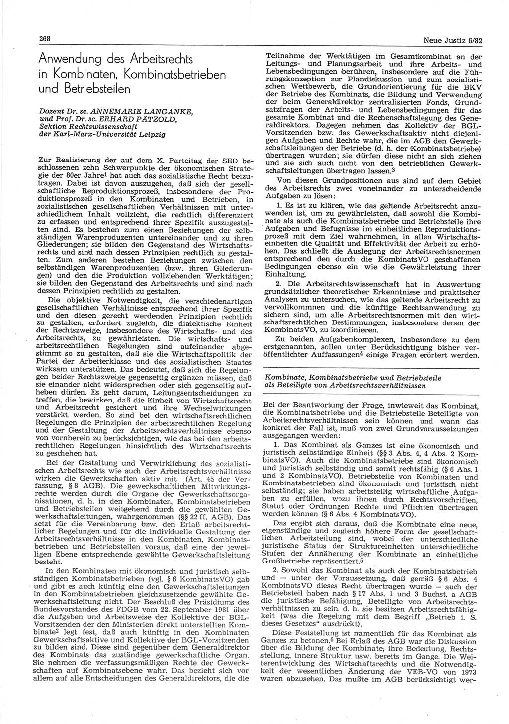 Neue Justiz (NJ), Zeitschrift für sozialistisches Recht und Gesetzlichkeit [Deutsche Demokratische Republik (DDR)], 36. Jahrgang 1982, Seite 268 (NJ DDR 1982, S. 268)