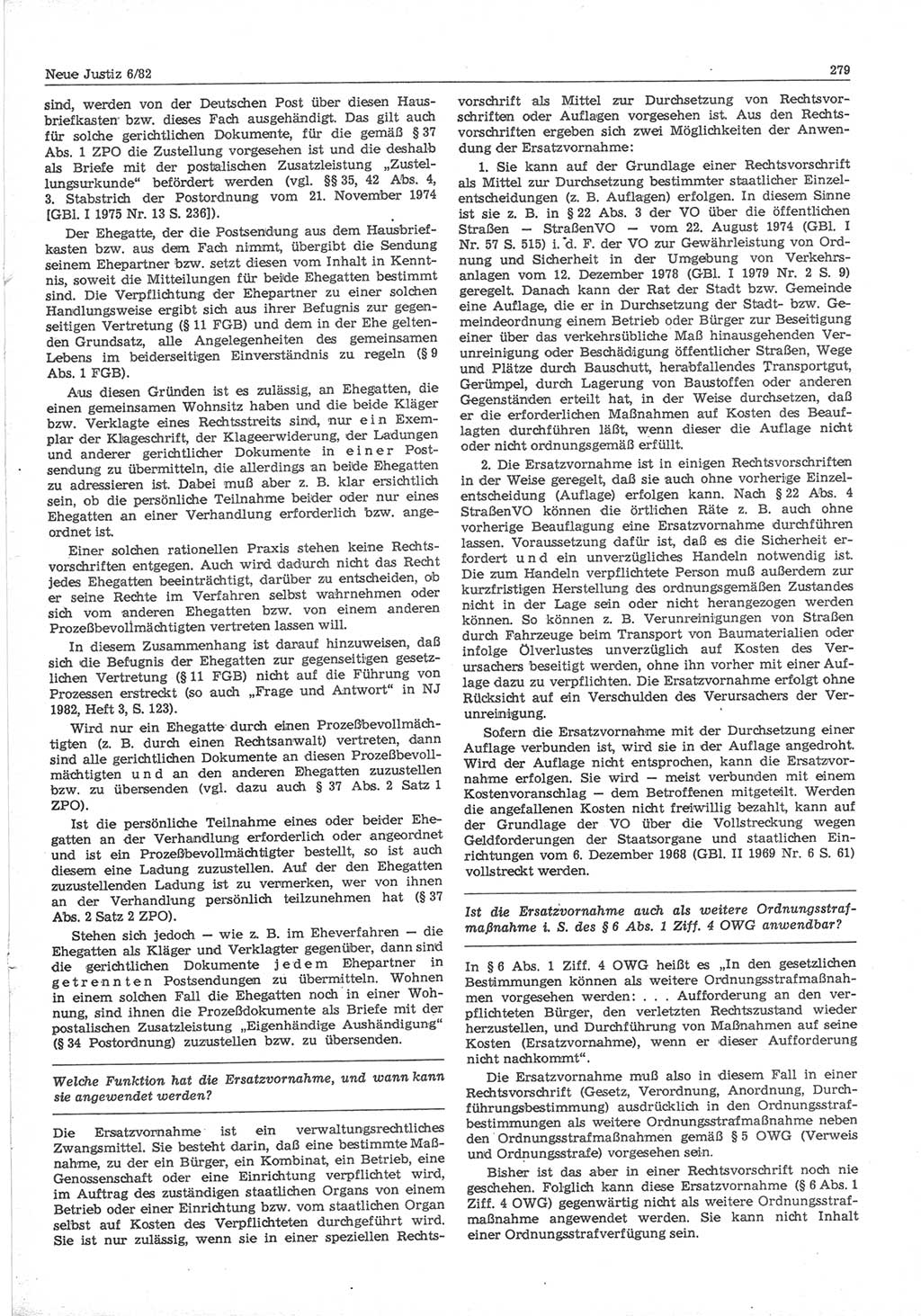Neue Justiz (NJ), Zeitschrift für sozialistisches Recht und Gesetzlichkeit [Deutsche Demokratische Republik (DDR)], 36. Jahrgang 1982, Seite 279 (NJ DDR 1982, S. 279)