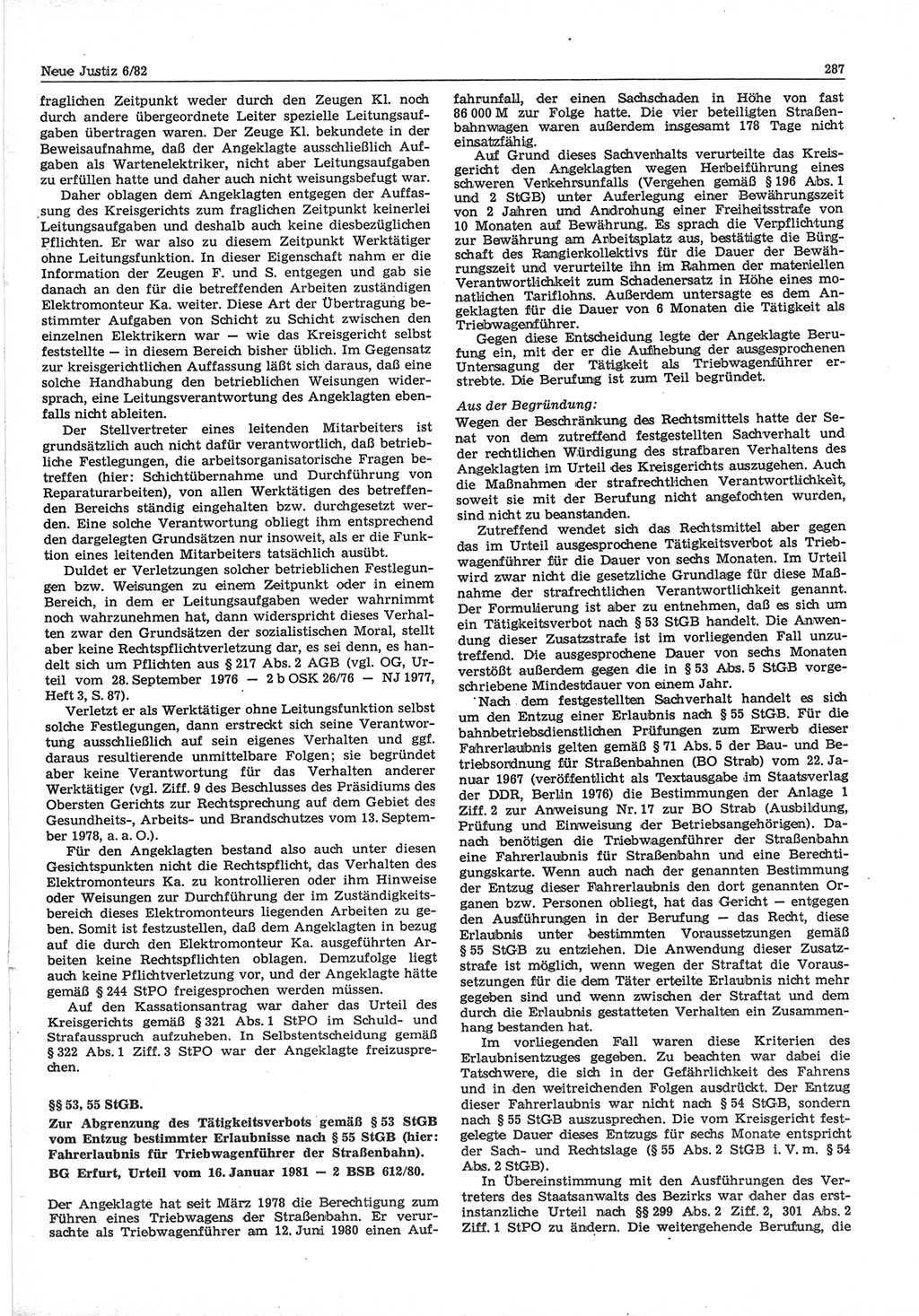 Neue Justiz (NJ), Zeitschrift für sozialistisches Recht und Gesetzlichkeit [Deutsche Demokratische Republik (DDR)], 36. Jahrgang 1982, Seite 287 (NJ DDR 1982, S. 287)