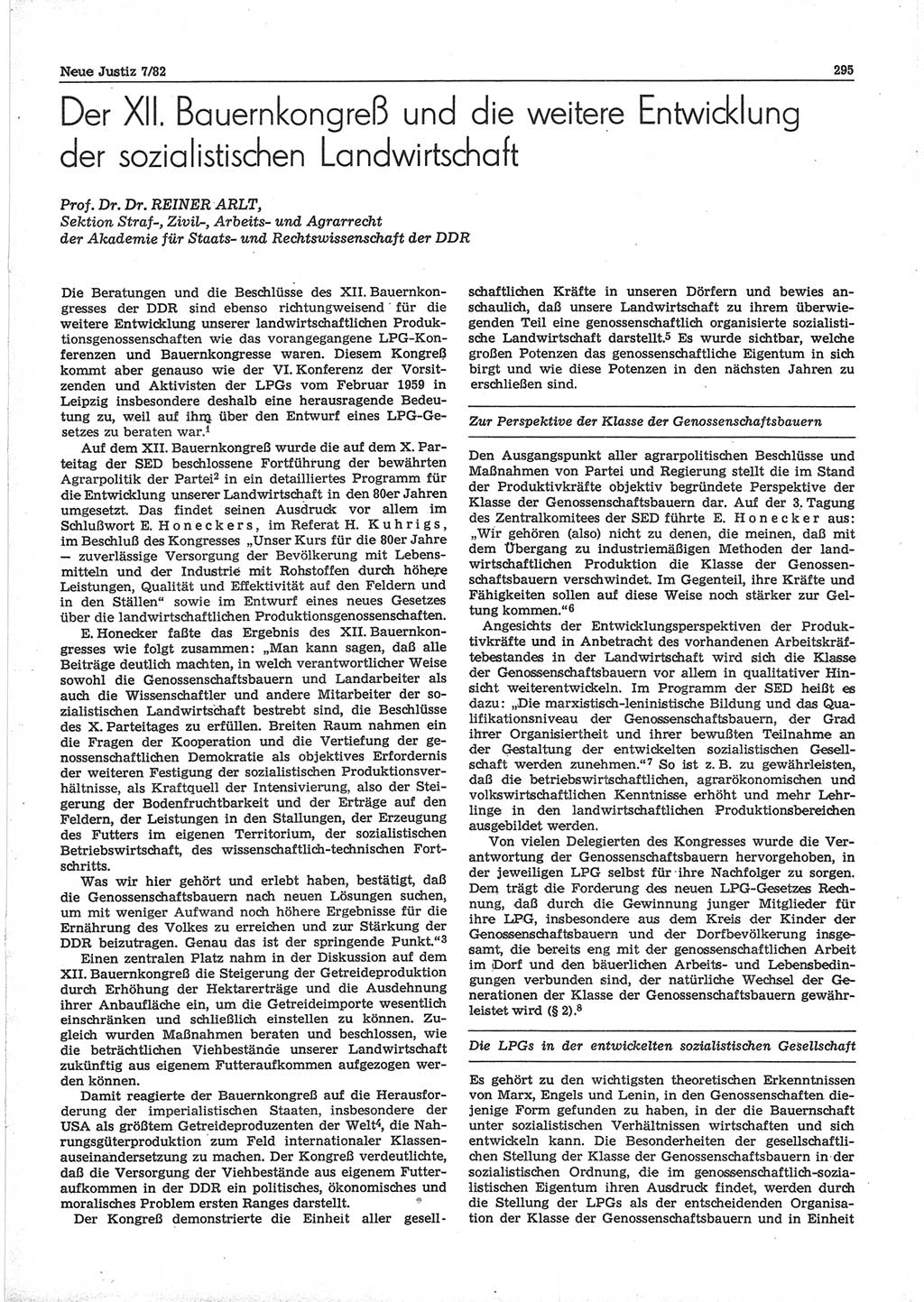 Neue Justiz (NJ), Zeitschrift für sozialistisches Recht und Gesetzlichkeit [Deutsche Demokratische Republik (DDR)], 36. Jahrgang 1982, Seite 295 (NJ DDR 1982, S. 295)