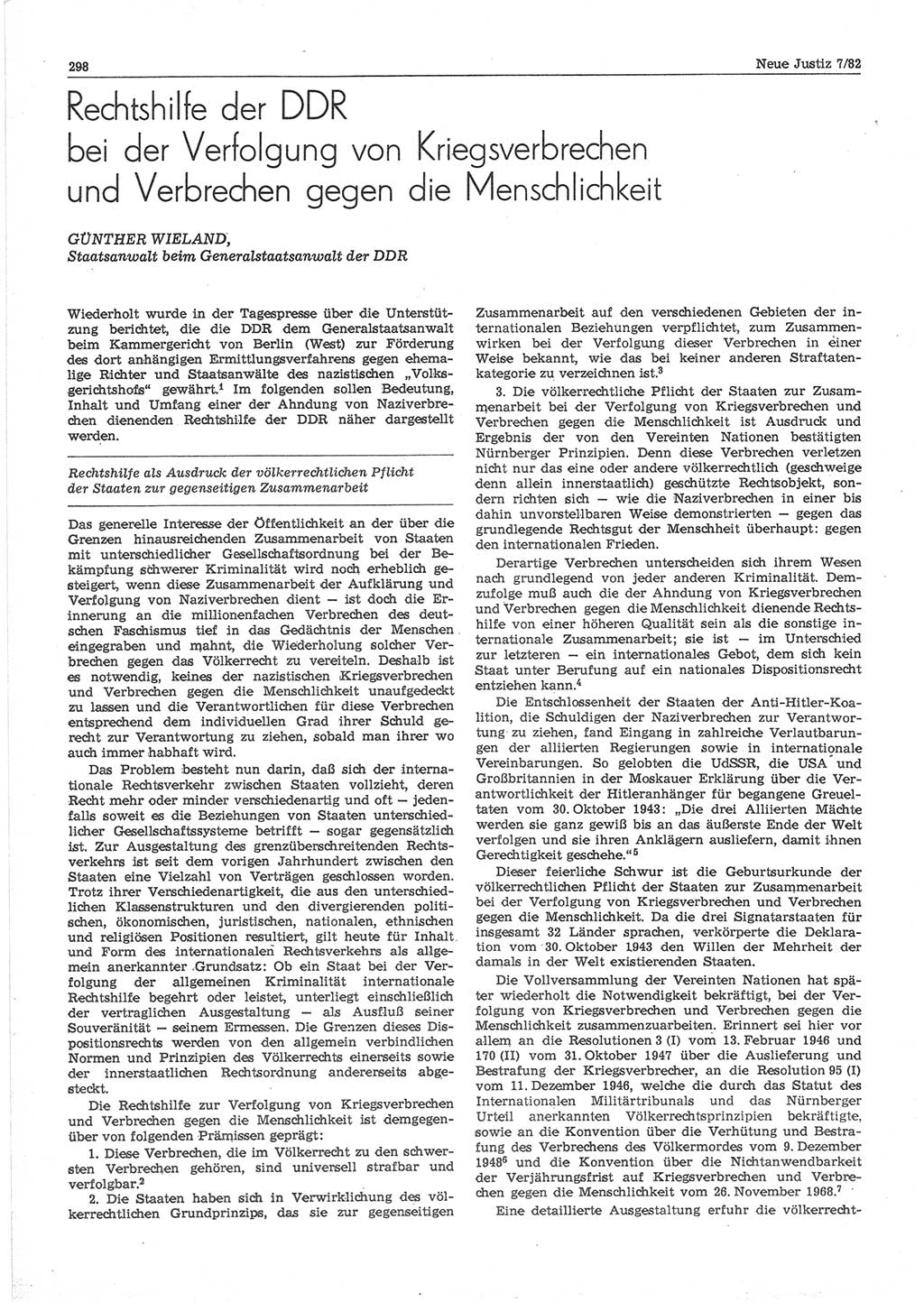 Neue Justiz (NJ), Zeitschrift für sozialistisches Recht und Gesetzlichkeit [Deutsche Demokratische Republik (DDR)], 36. Jahrgang 1982, Seite 298 (NJ DDR 1982, S. 298)
