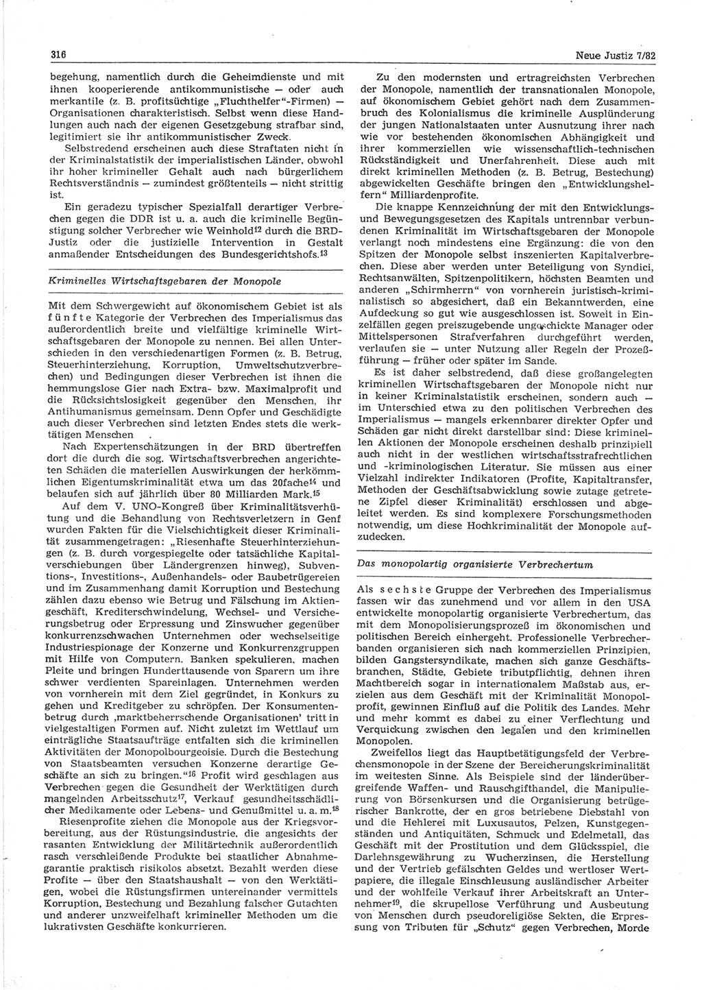 Neue Justiz (NJ), Zeitschrift für sozialistisches Recht und Gesetzlichkeit [Deutsche Demokratische Republik (DDR)], 36. Jahrgang 1982, Seite 316 (NJ DDR 1982, S. 316)