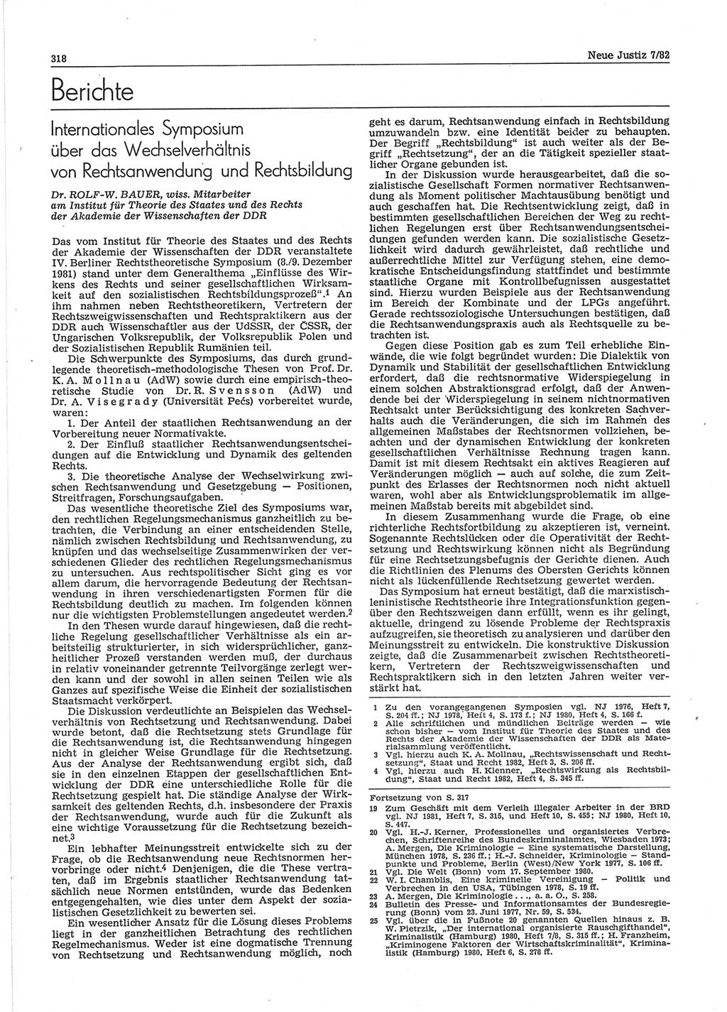 Neue Justiz (NJ), Zeitschrift für sozialistisches Recht und Gesetzlichkeit [Deutsche Demokratische Republik (DDR)], 36. Jahrgang 1982, Seite 318 (NJ DDR 1982, S. 318)