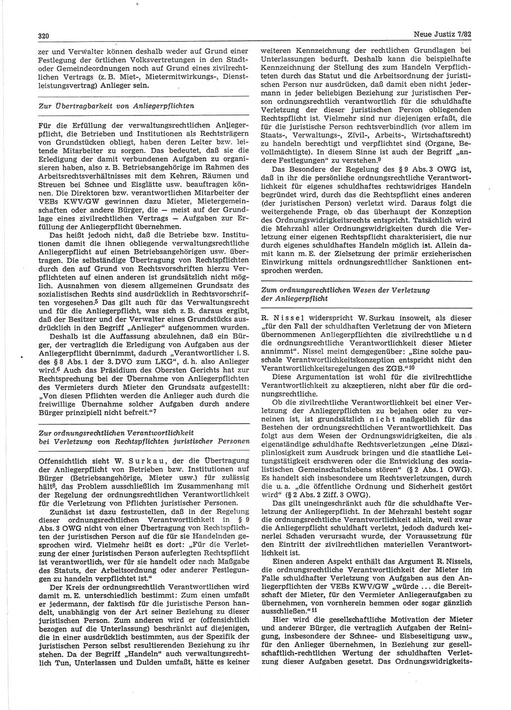 Neue Justiz (NJ), Zeitschrift für sozialistisches Recht und Gesetzlichkeit [Deutsche Demokratische Republik (DDR)], 36. Jahrgang 1982, Seite 320 (NJ DDR 1982, S. 320)