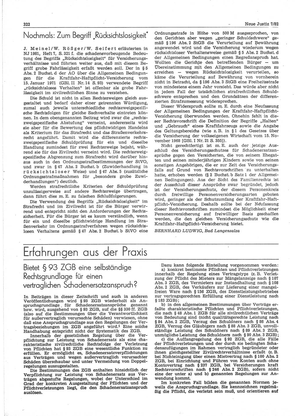 Neue Justiz (NJ), Zeitschrift für sozialistisches Recht und Gesetzlichkeit [Deutsche Demokratische Republik (DDR)], 36. Jahrgang 1982, Seite 322 (NJ DDR 1982, S. 322)