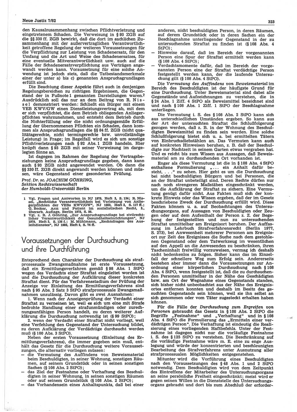 Neue Justiz (NJ), Zeitschrift für sozialistisches Recht und Gesetzlichkeit [Deutsche Demokratische Republik (DDR)], 36. Jahrgang 1982, Seite 323 (NJ DDR 1982, S. 323)