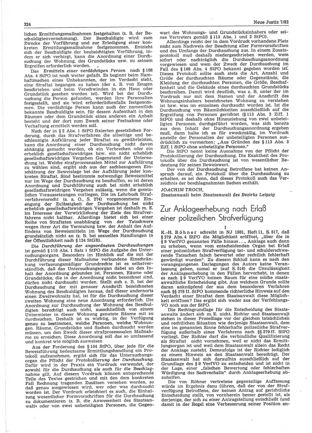 Neue Justiz (NJ), Zeitschrift für sozialistisches Recht und Gesetzlichkeit [Deutsche Demokratische Republik (DDR)], 36. Jahrgang 1982, Seite 324 (NJ DDR 1982, S. 324)