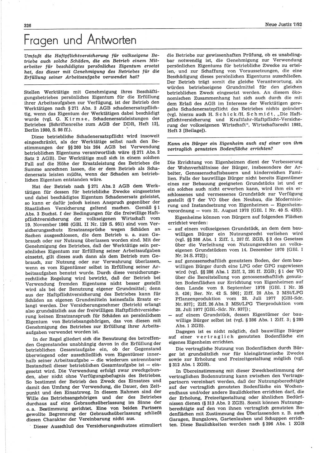 Neue Justiz (NJ), Zeitschrift für sozialistisches Recht und Gesetzlichkeit [Deutsche Demokratische Republik (DDR)], 36. Jahrgang 1982, Seite 326 (NJ DDR 1982, S. 326)