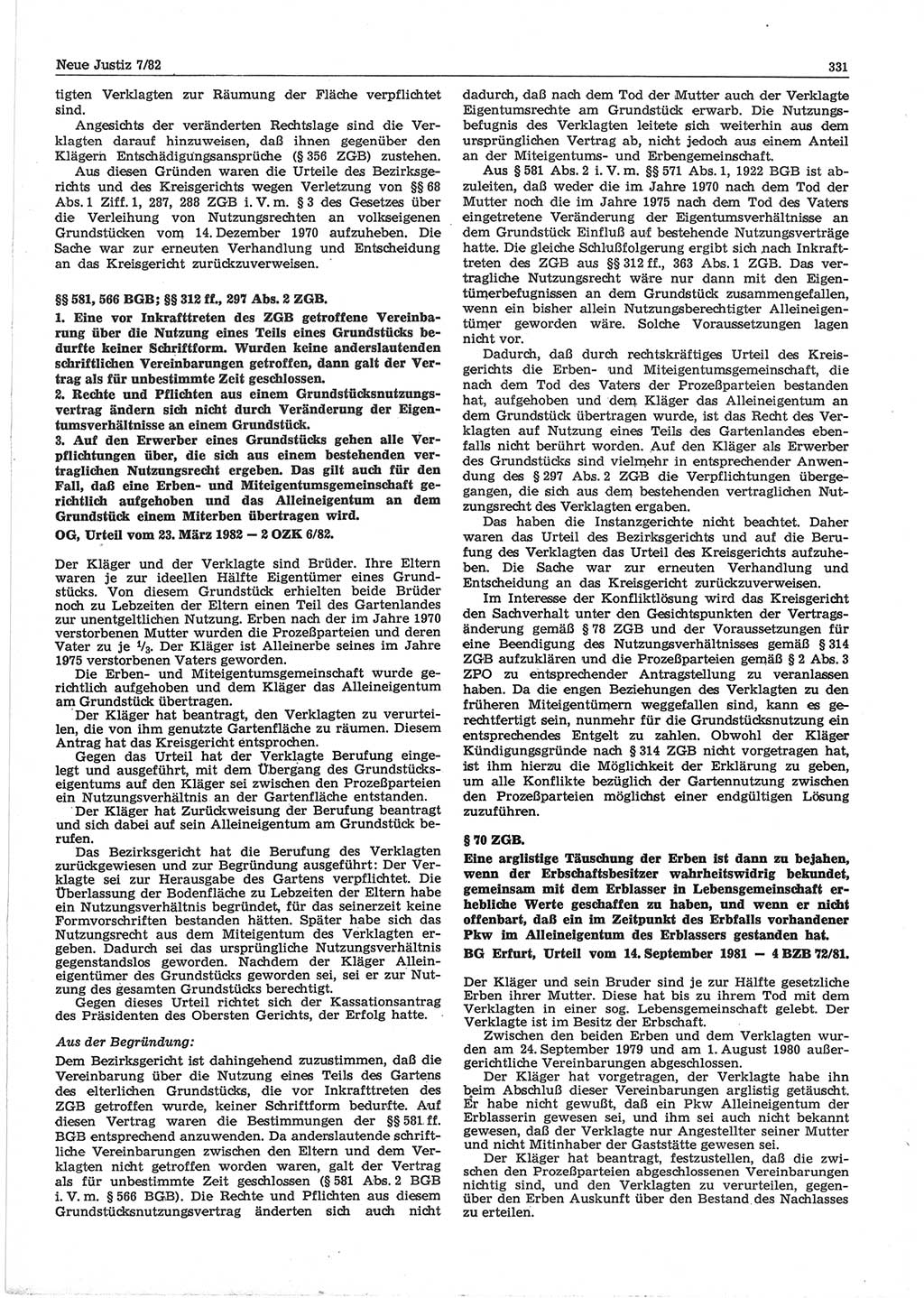 Neue Justiz (NJ), Zeitschrift für sozialistisches Recht und Gesetzlichkeit [Deutsche Demokratische Republik (DDR)], 36. Jahrgang 1982, Seite 331 (NJ DDR 1982, S. 331)