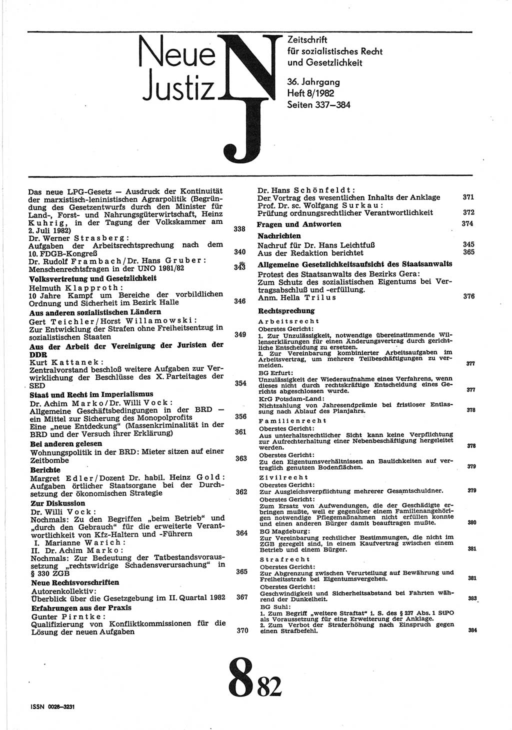 Neue Justiz (NJ), Zeitschrift für sozialistisches Recht und Gesetzlichkeit [Deutsche Demokratische Republik (DDR)], 36. Jahrgang 1982, Seite 337 (NJ DDR 1982, S. 337)