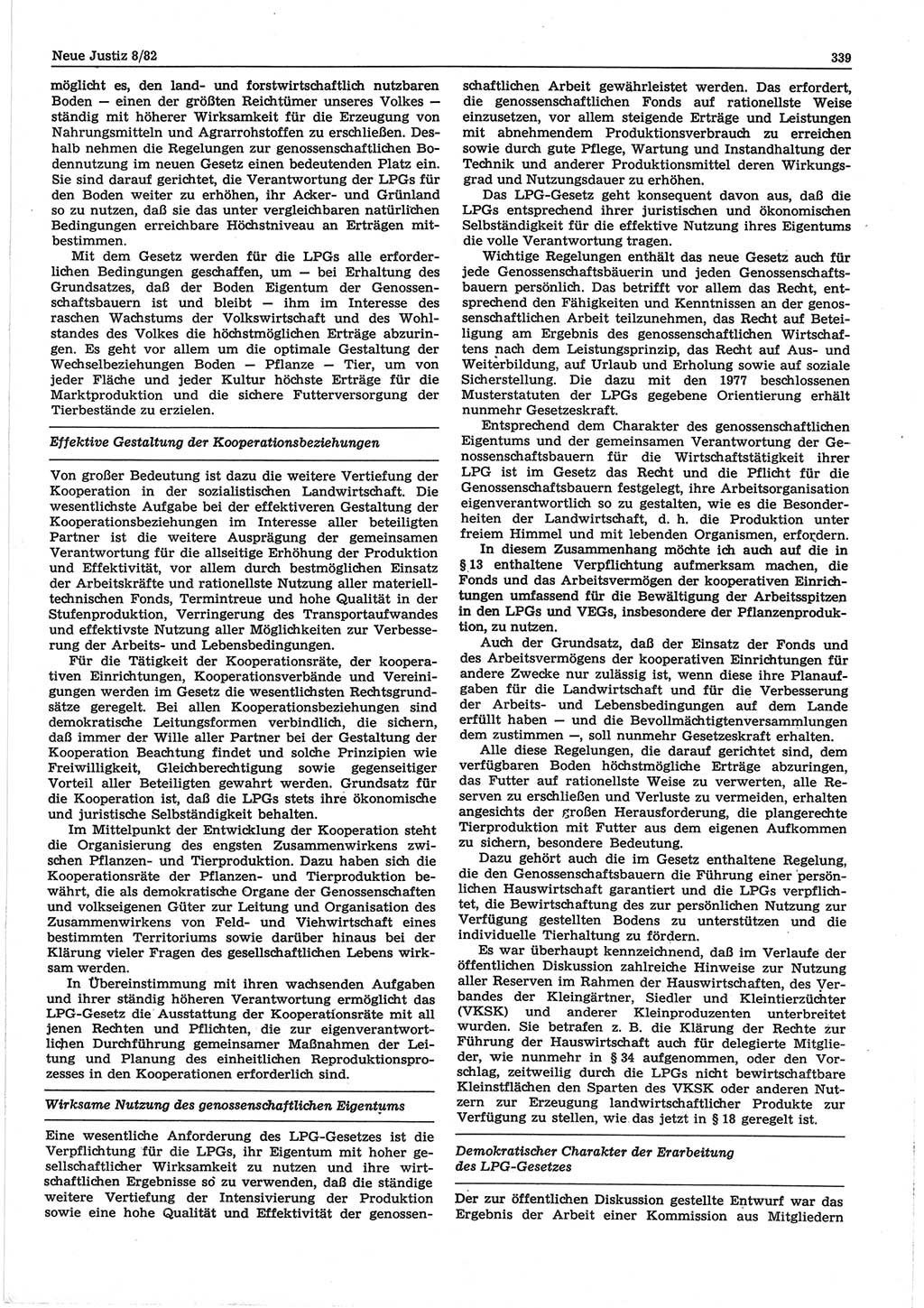 Neue Justiz (NJ), Zeitschrift für sozialistisches Recht und Gesetzlichkeit [Deutsche Demokratische Republik (DDR)], 36. Jahrgang 1982, Seite 339 (NJ DDR 1982, S. 339)