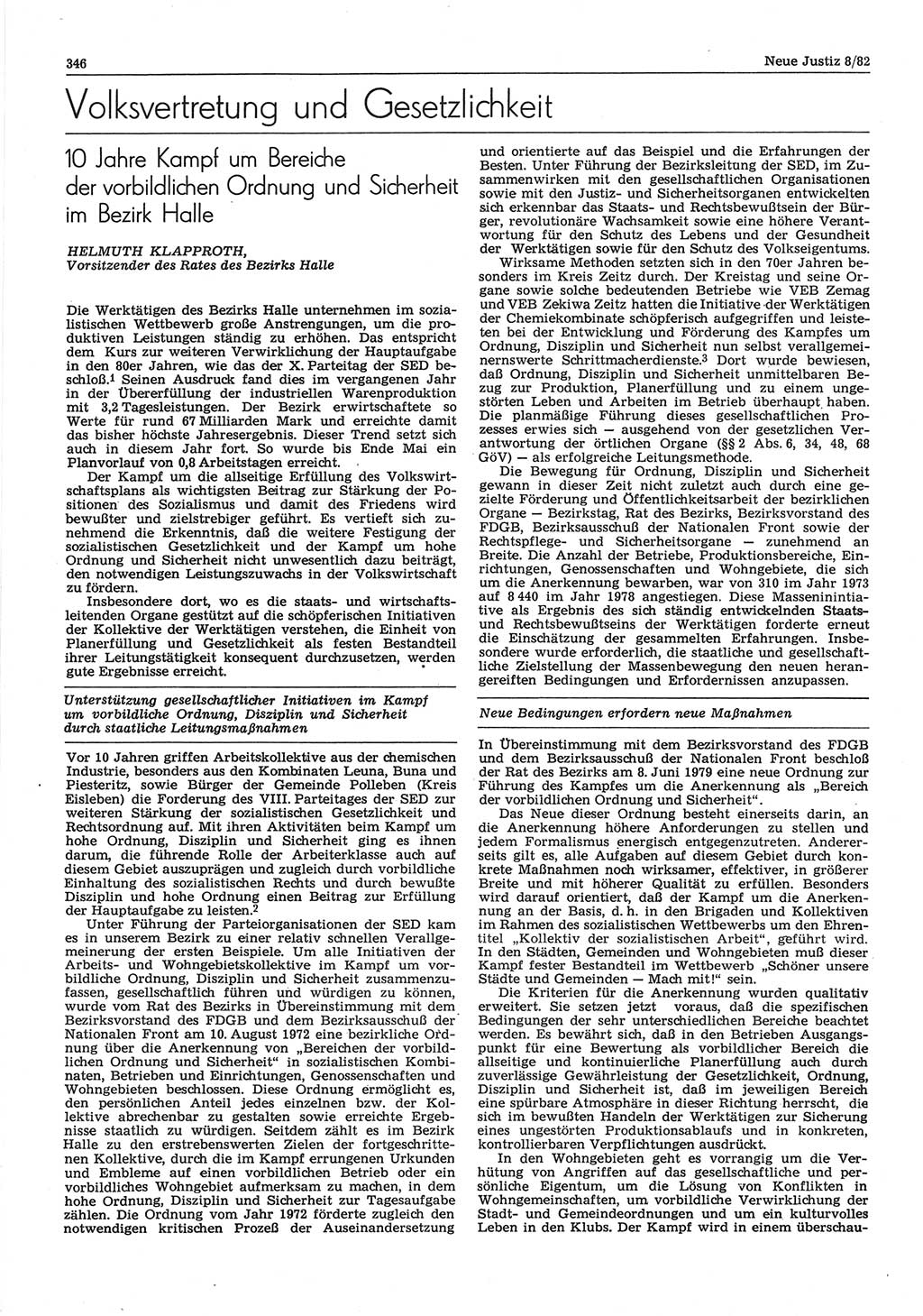 Neue Justiz (NJ), Zeitschrift für sozialistisches Recht und Gesetzlichkeit [Deutsche Demokratische Republik (DDR)], 36. Jahrgang 1982, Seite 346 (NJ DDR 1982, S. 346)