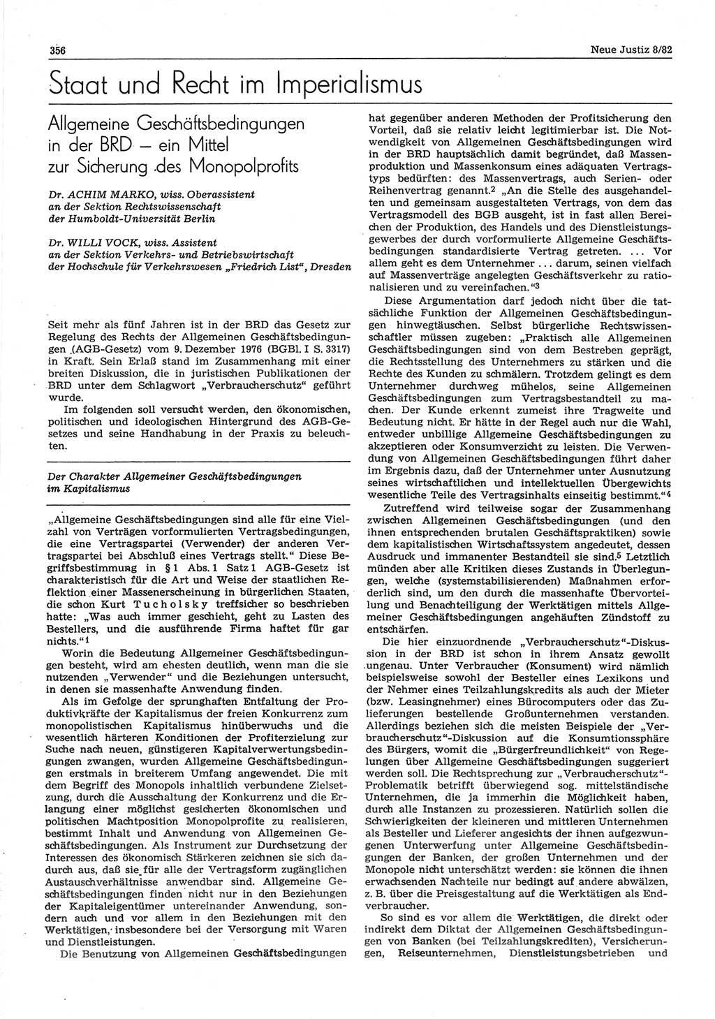 Neue Justiz (NJ), Zeitschrift für sozialistisches Recht und Gesetzlichkeit [Deutsche Demokratische Republik (DDR)], 36. Jahrgang 1982, Seite 356 (NJ DDR 1982, S. 356)