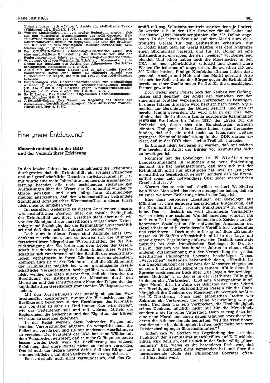 Neue Justiz (NJ), Zeitschrift für sozialistisches Recht und Gesetzlichkeit [Deutsche Demokratische Republik (DDR)], 36. Jahrgang 1982, Seite 361 (NJ DDR 1982, S. 361)