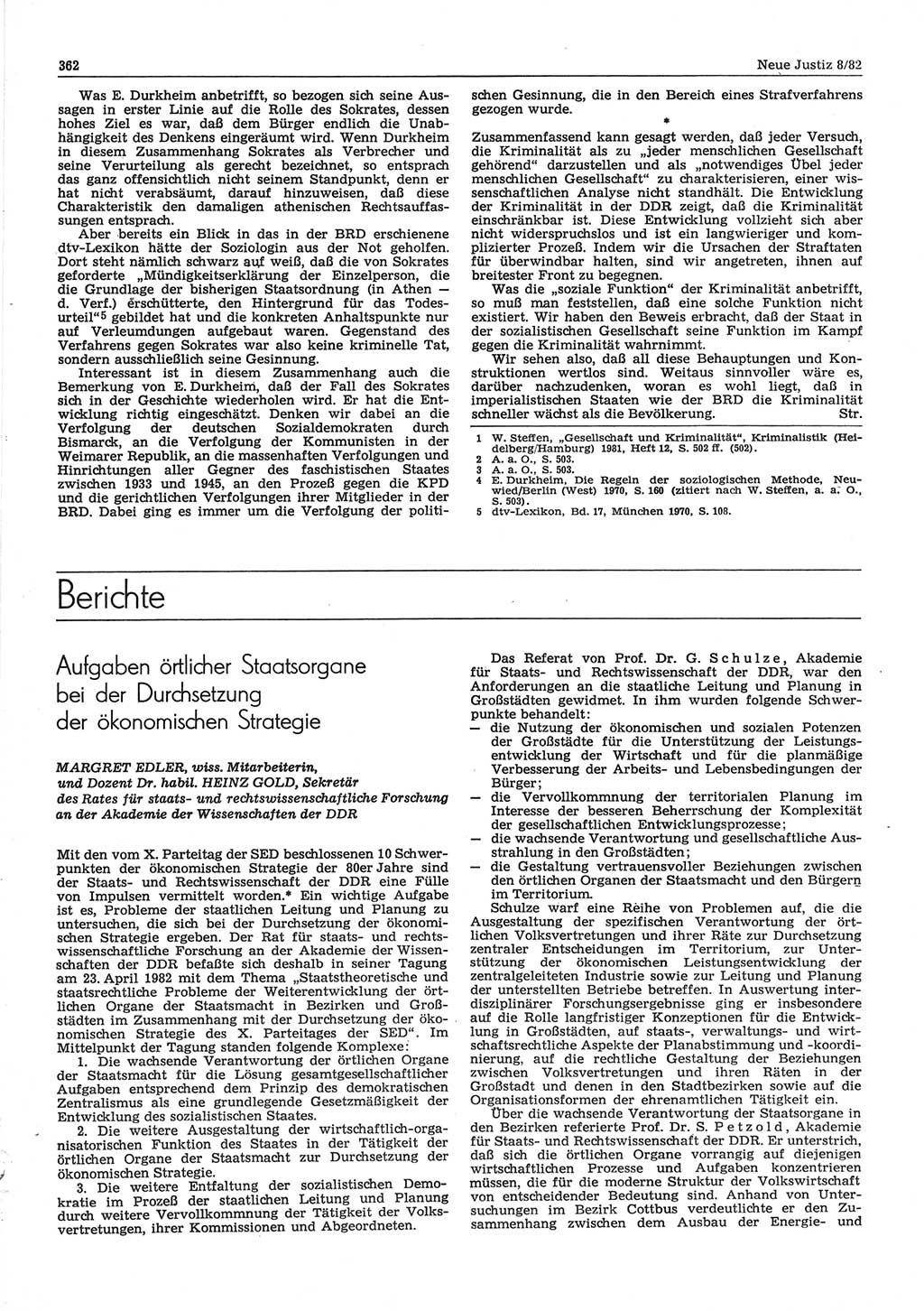 Neue Justiz (NJ), Zeitschrift für sozialistisches Recht und Gesetzlichkeit [Deutsche Demokratische Republik (DDR)], 36. Jahrgang 1982, Seite 362 (NJ DDR 1982, S. 362)