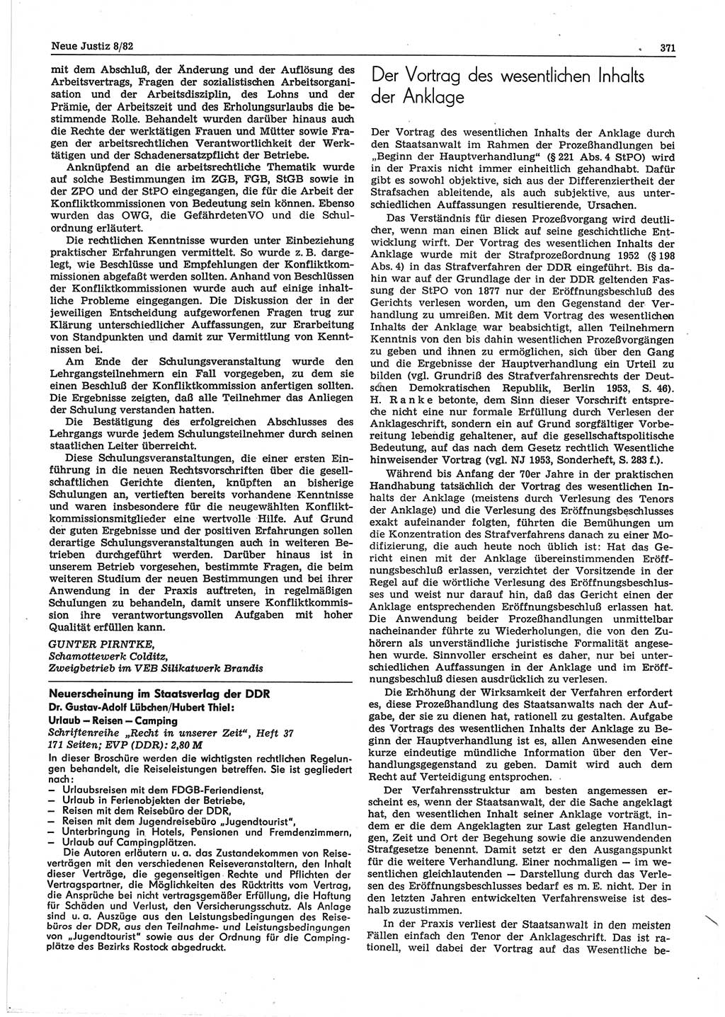 Neue Justiz (NJ), Zeitschrift für sozialistisches Recht und Gesetzlichkeit [Deutsche Demokratische Republik (DDR)], 36. Jahrgang 1982, Seite 371 (NJ DDR 1982, S. 371)