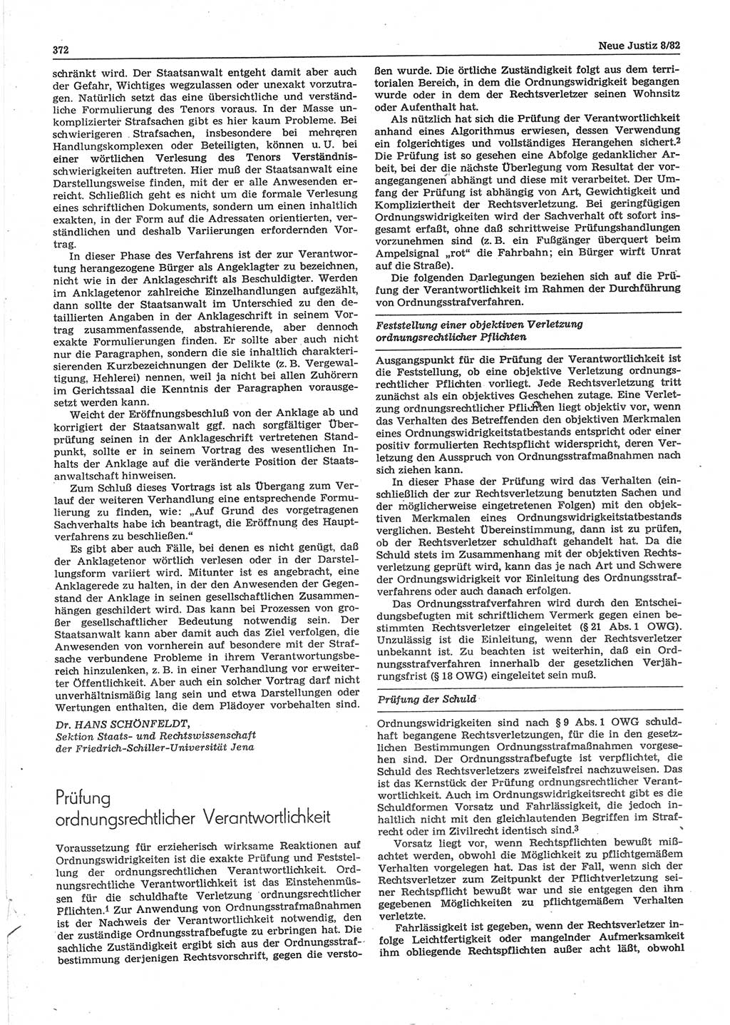 Neue Justiz (NJ), Zeitschrift für sozialistisches Recht und Gesetzlichkeit [Deutsche Demokratische Republik (DDR)], 36. Jahrgang 1982, Seite 372 (NJ DDR 1982, S. 372)