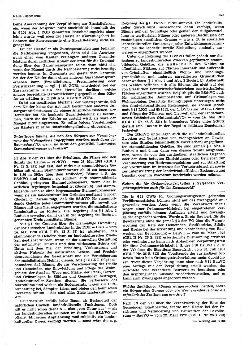Neue Justiz (NJ), Zeitschrift für sozialistisches Recht und Gesetzlichkeit [Deutsche Demokratische Republik (DDR)], 36. Jahrgang 1982, Seite 375 (NJ DDR 1982, S. 375)