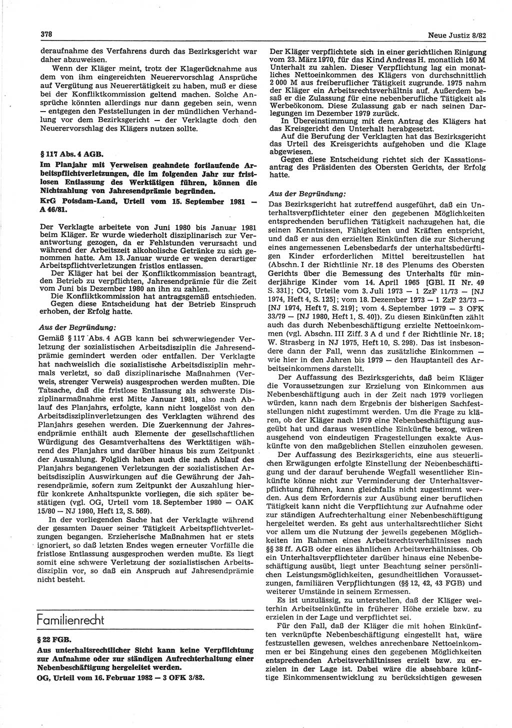 Neue Justiz (NJ), Zeitschrift für sozialistisches Recht und Gesetzlichkeit [Deutsche Demokratische Republik (DDR)], 36. Jahrgang 1982, Seite 378 (NJ DDR 1982, S. 378)