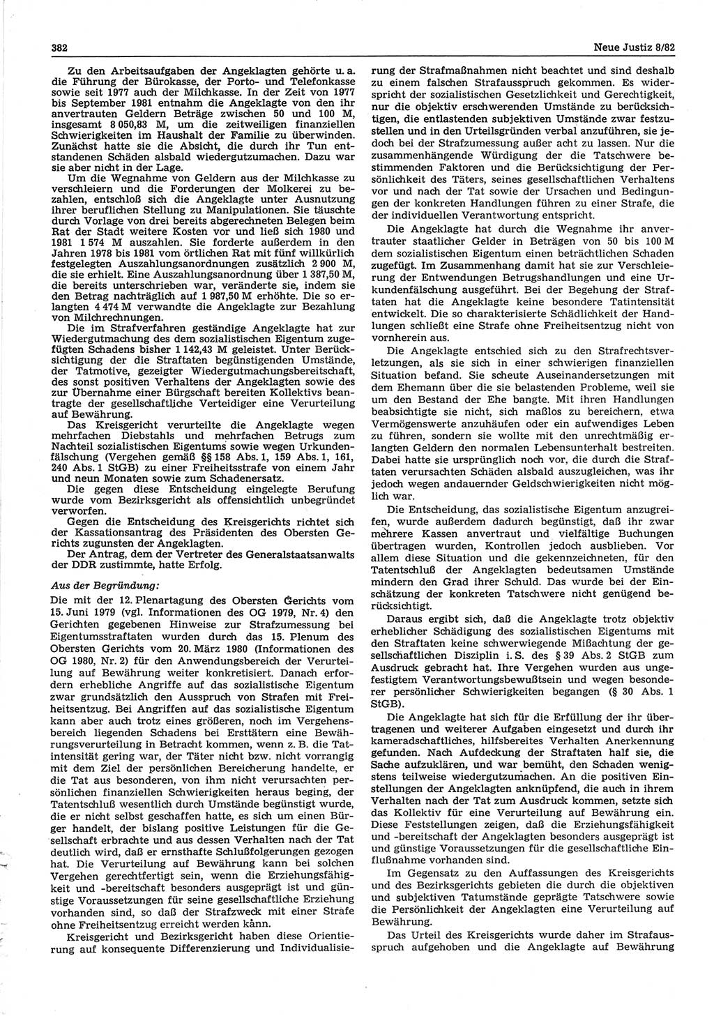 Neue Justiz (NJ), Zeitschrift für sozialistisches Recht und Gesetzlichkeit [Deutsche Demokratische Republik (DDR)], 36. Jahrgang 1982, Seite 382 (NJ DDR 1982, S. 382)