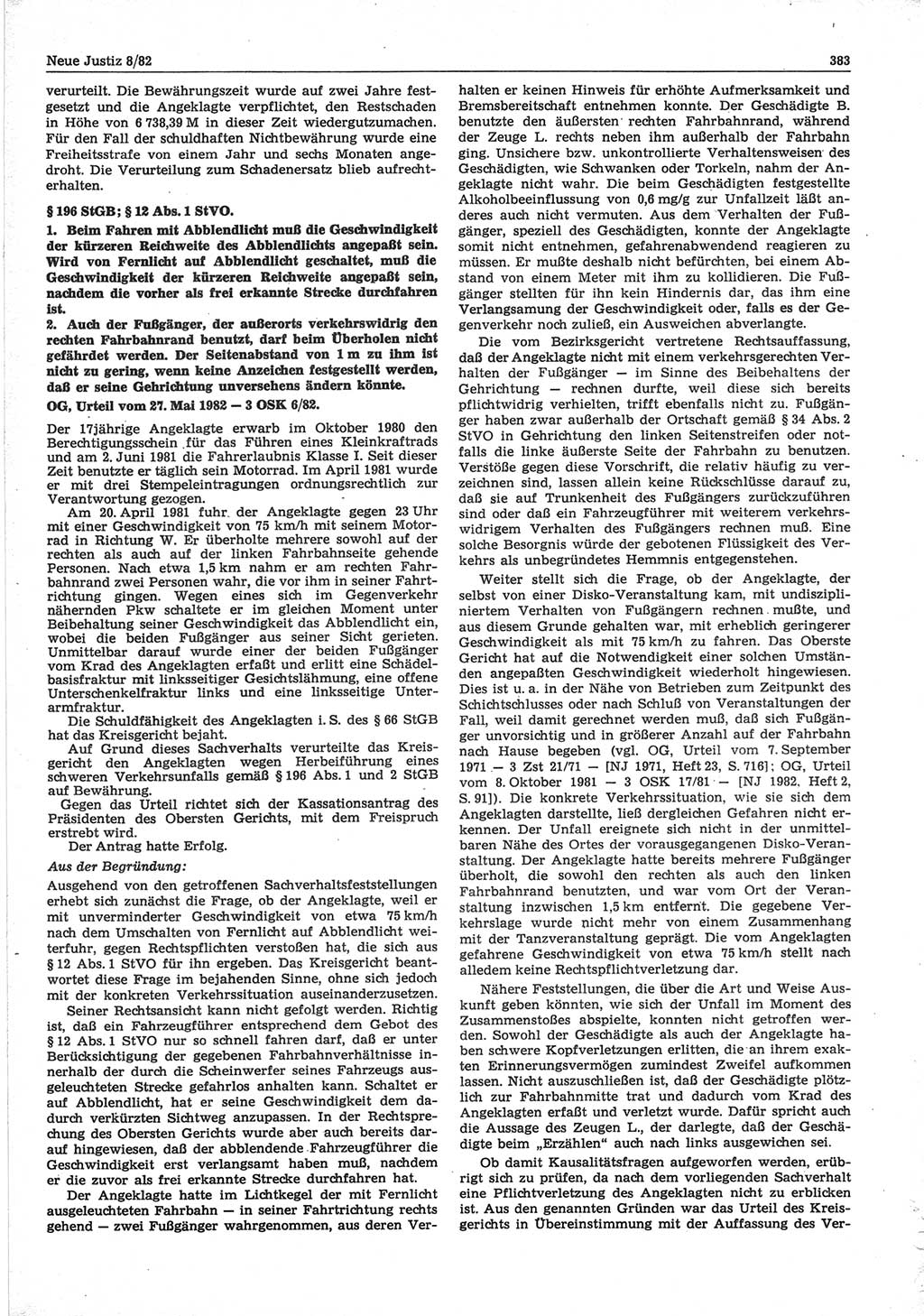 Neue Justiz (NJ), Zeitschrift für sozialistisches Recht und Gesetzlichkeit [Deutsche Demokratische Republik (DDR)], 36. Jahrgang 1982, Seite 383 (NJ DDR 1982, S. 383)