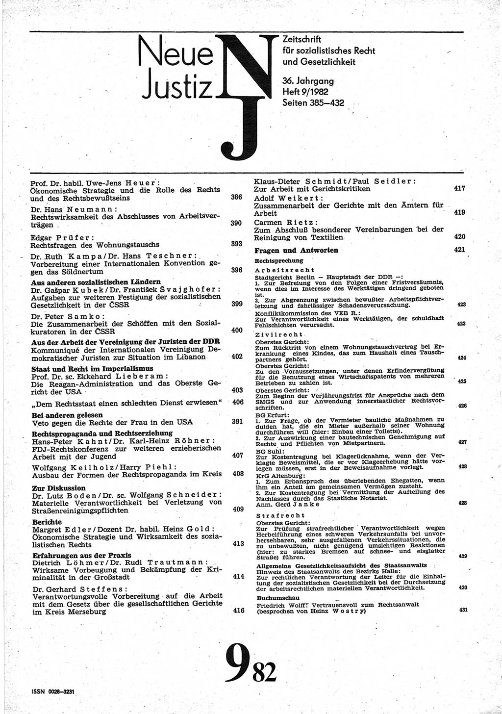 Neue Justiz (NJ), Zeitschrift für sozialistisches Recht und Gesetzlichkeit [Deutsche Demokratische Republik (DDR)], 36. Jahrgang 1982, Seite 385 (NJ DDR 1982, S. 385)