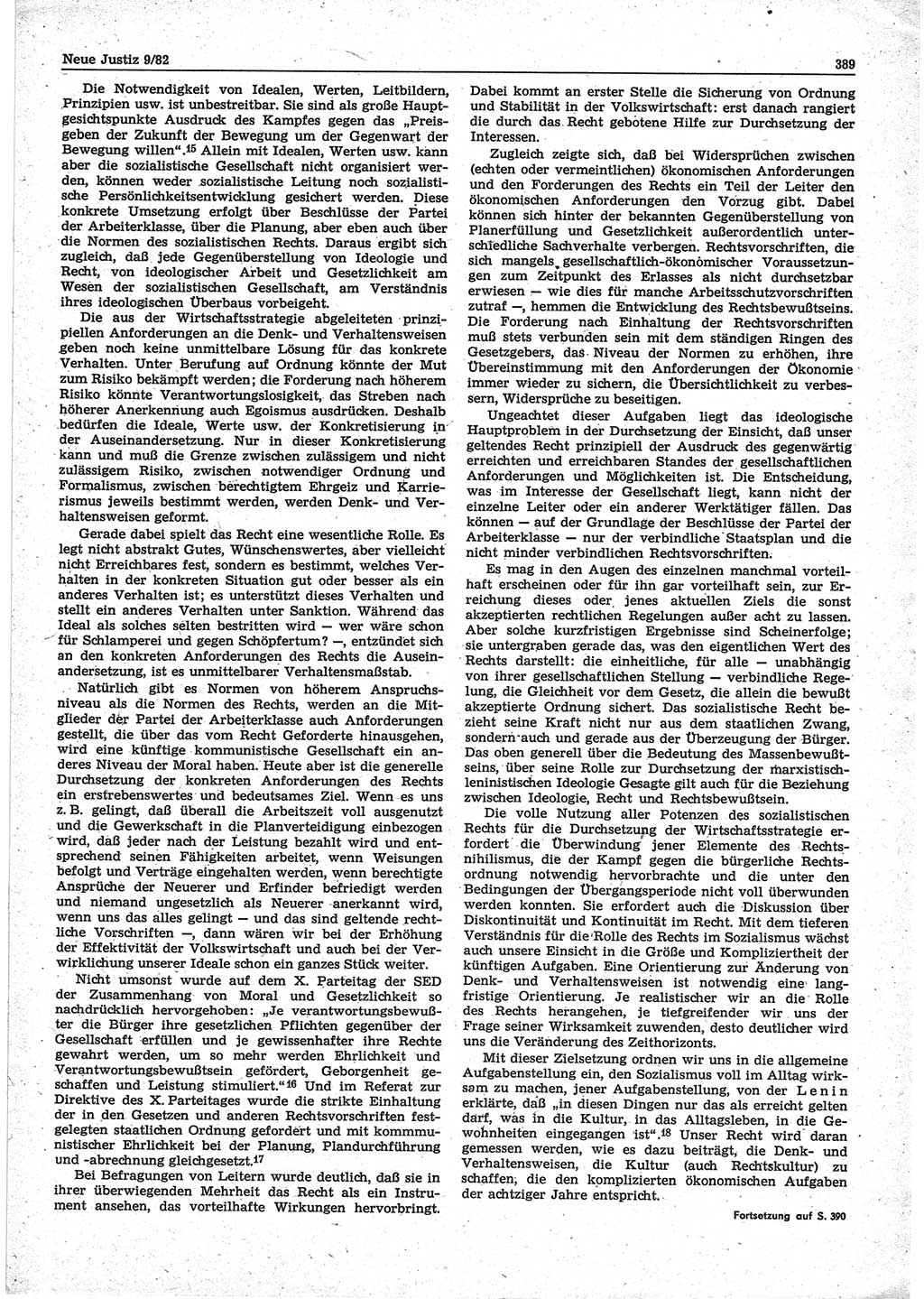Neue Justiz (NJ), Zeitschrift für sozialistisches Recht und Gesetzlichkeit [Deutsche Demokratische Republik (DDR)], 36. Jahrgang 1982, Seite 389 (NJ DDR 1982, S. 389)