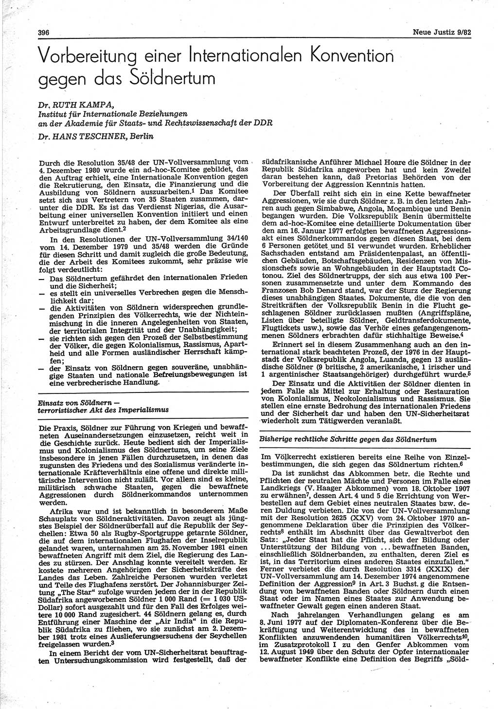 Neue Justiz (NJ), Zeitschrift für sozialistisches Recht und Gesetzlichkeit [Deutsche Demokratische Republik (DDR)], 36. Jahrgang 1982, Seite 396 (NJ DDR 1982, S. 396)