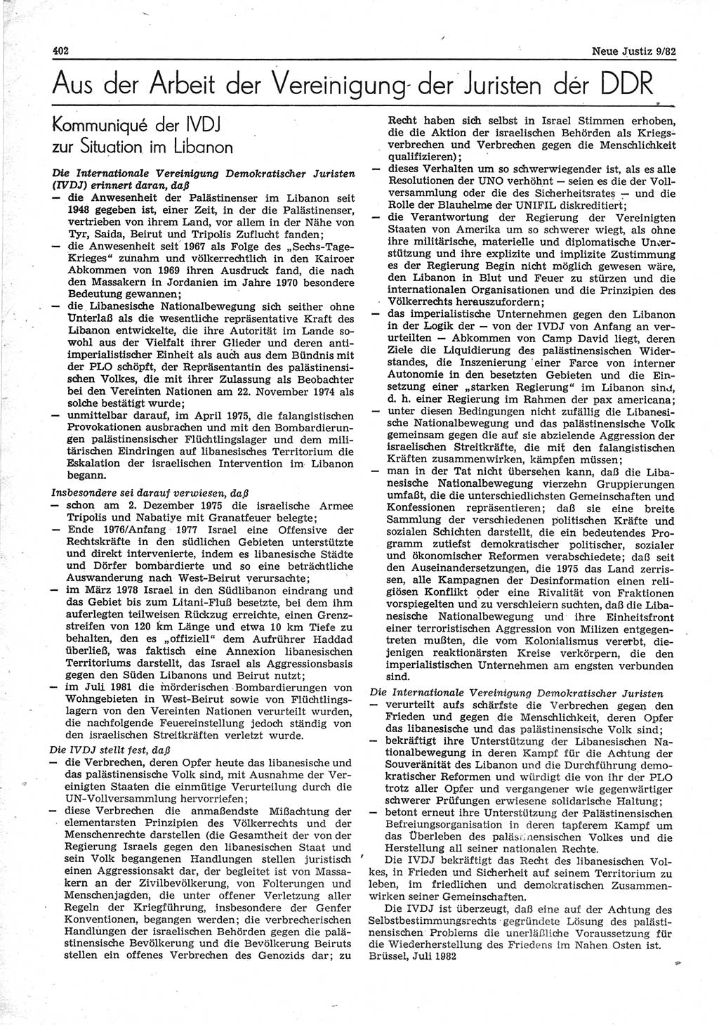 Neue Justiz (NJ), Zeitschrift für sozialistisches Recht und Gesetzlichkeit [Deutsche Demokratische Republik (DDR)], 36. Jahrgang 1982, Seite 402 (NJ DDR 1982, S. 402)