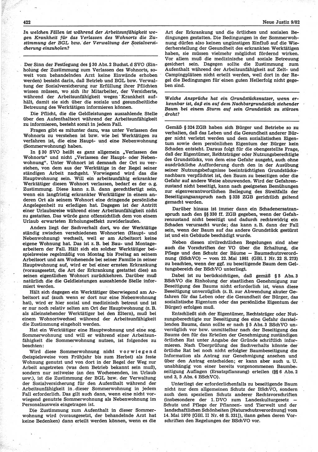 Neue Justiz (NJ), Zeitschrift für sozialistisches Recht und Gesetzlichkeit [Deutsche Demokratische Republik (DDR)], 36. Jahrgang 1982, Seite 422 (NJ DDR 1982, S. 422)