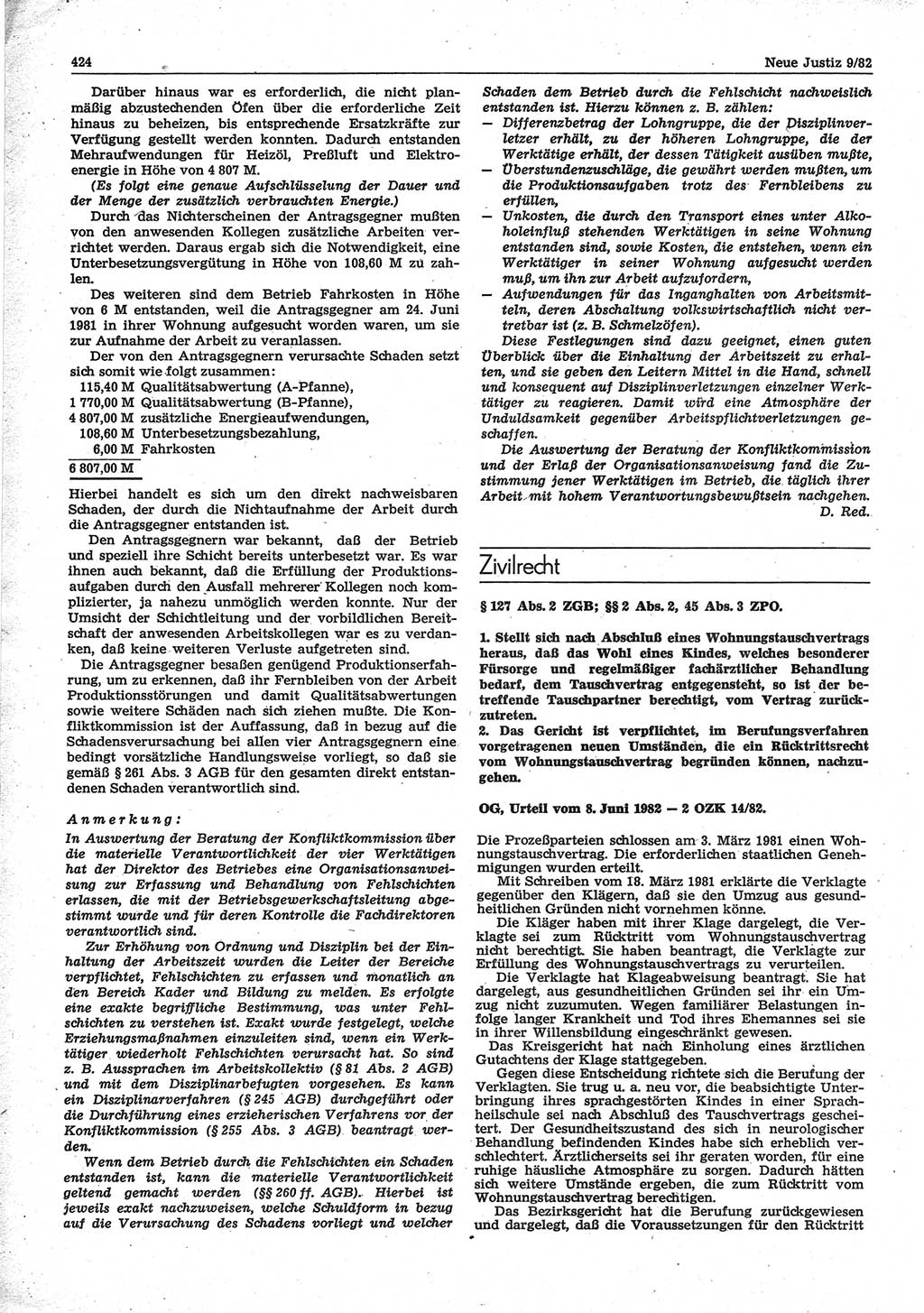 Neue Justiz (NJ), Zeitschrift für sozialistisches Recht und Gesetzlichkeit [Deutsche Demokratische Republik (DDR)], 36. Jahrgang 1982, Seite 424 (NJ DDR 1982, S. 424)
