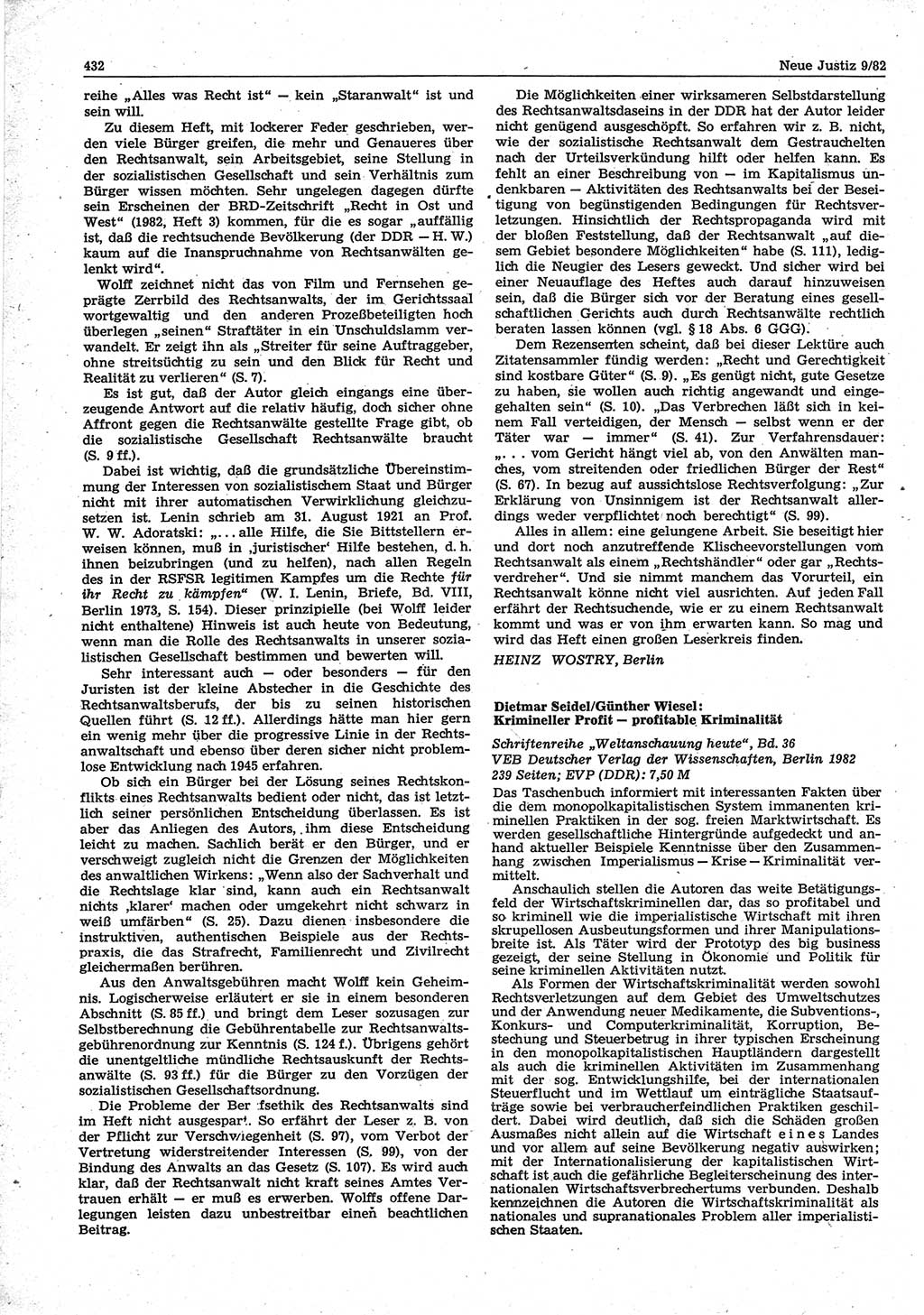 Neue Justiz (NJ), Zeitschrift für sozialistisches Recht und Gesetzlichkeit [Deutsche Demokratische Republik (DDR)], 36. Jahrgang 1982, Seite 432 (NJ DDR 1982, S. 432)