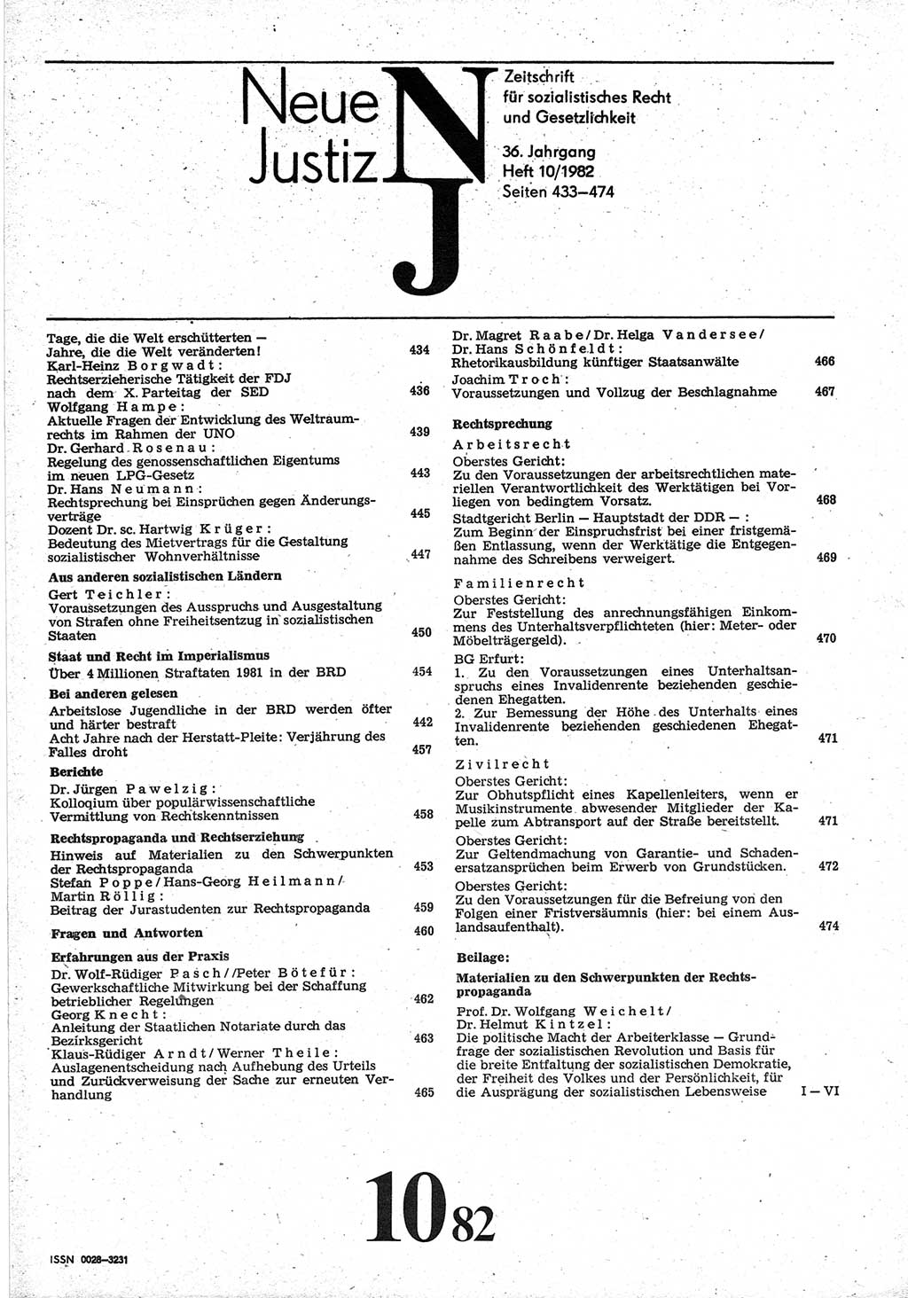 Neue Justiz (NJ), Zeitschrift für sozialistisches Recht und Gesetzlichkeit [Deutsche Demokratische Republik (DDR)], 36. Jahrgang 1982, Seite 433 (NJ DDR 1982, S. 433)