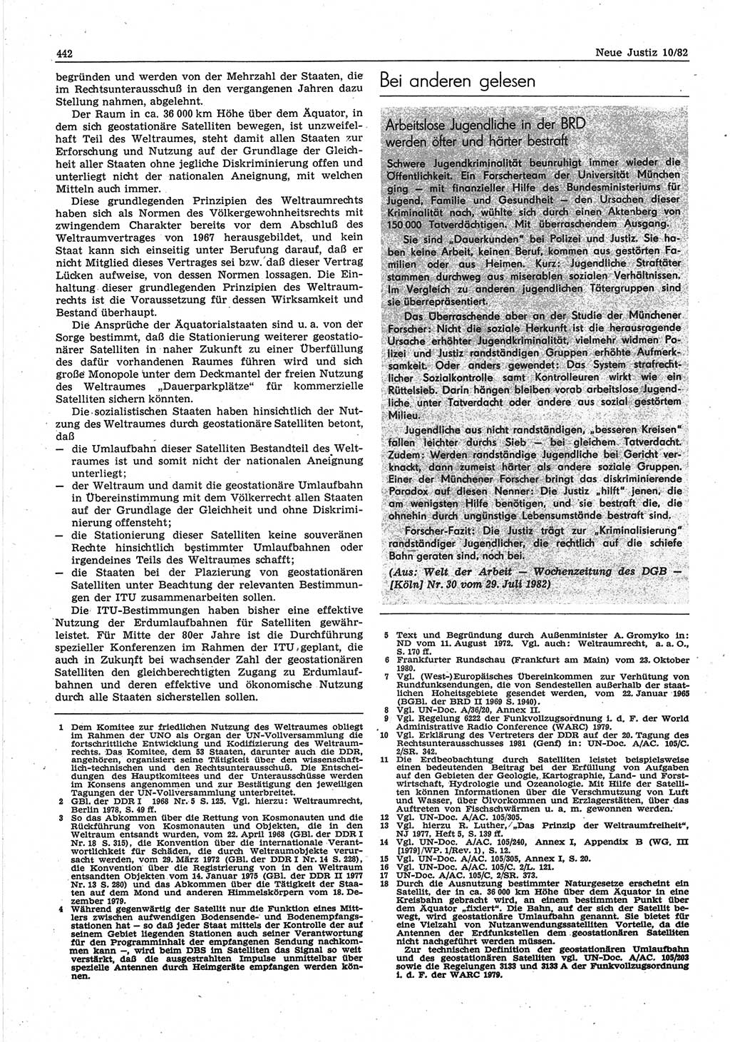 Neue Justiz (NJ), Zeitschrift für sozialistisches Recht und Gesetzlichkeit [Deutsche Demokratische Republik (DDR)], 36. Jahrgang 1982, Seite 442 (NJ DDR 1982, S. 442)