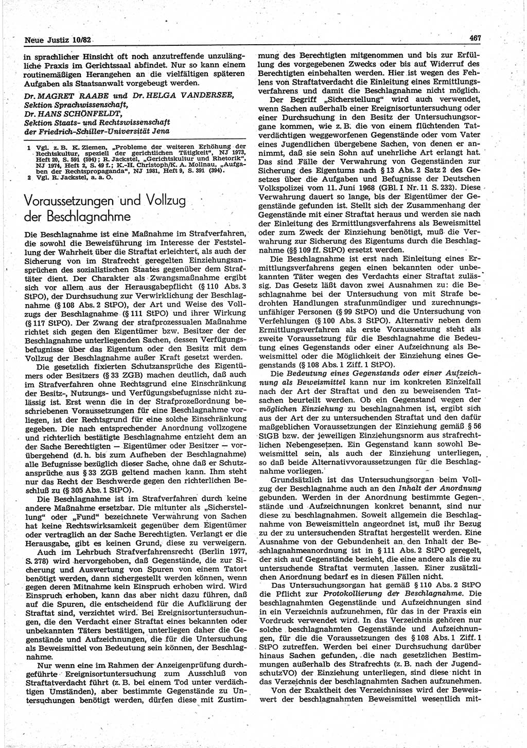 Neue Justiz (NJ), Zeitschrift für sozialistisches Recht und Gesetzlichkeit [Deutsche Demokratische Republik (DDR)], 36. Jahrgang 1982, Seite 467 (NJ DDR 1982, S. 467)