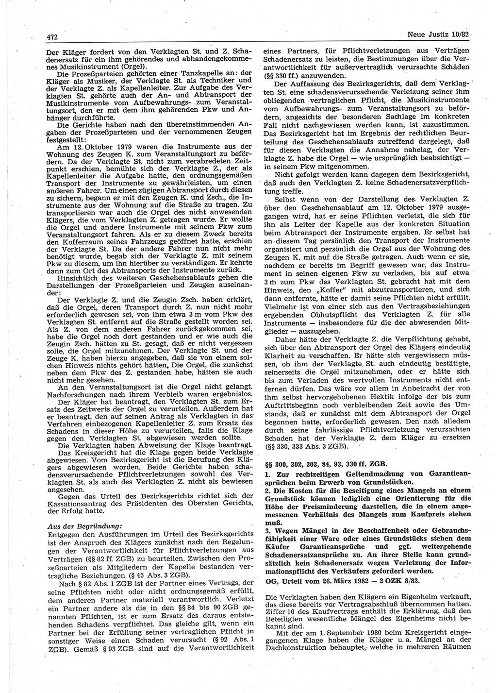 Neue Justiz (NJ), Zeitschrift für sozialistisches Recht und Gesetzlichkeit [Deutsche Demokratische Republik (DDR)], 36. Jahrgang 1982, Seite 472 (NJ DDR 1982, S. 472)