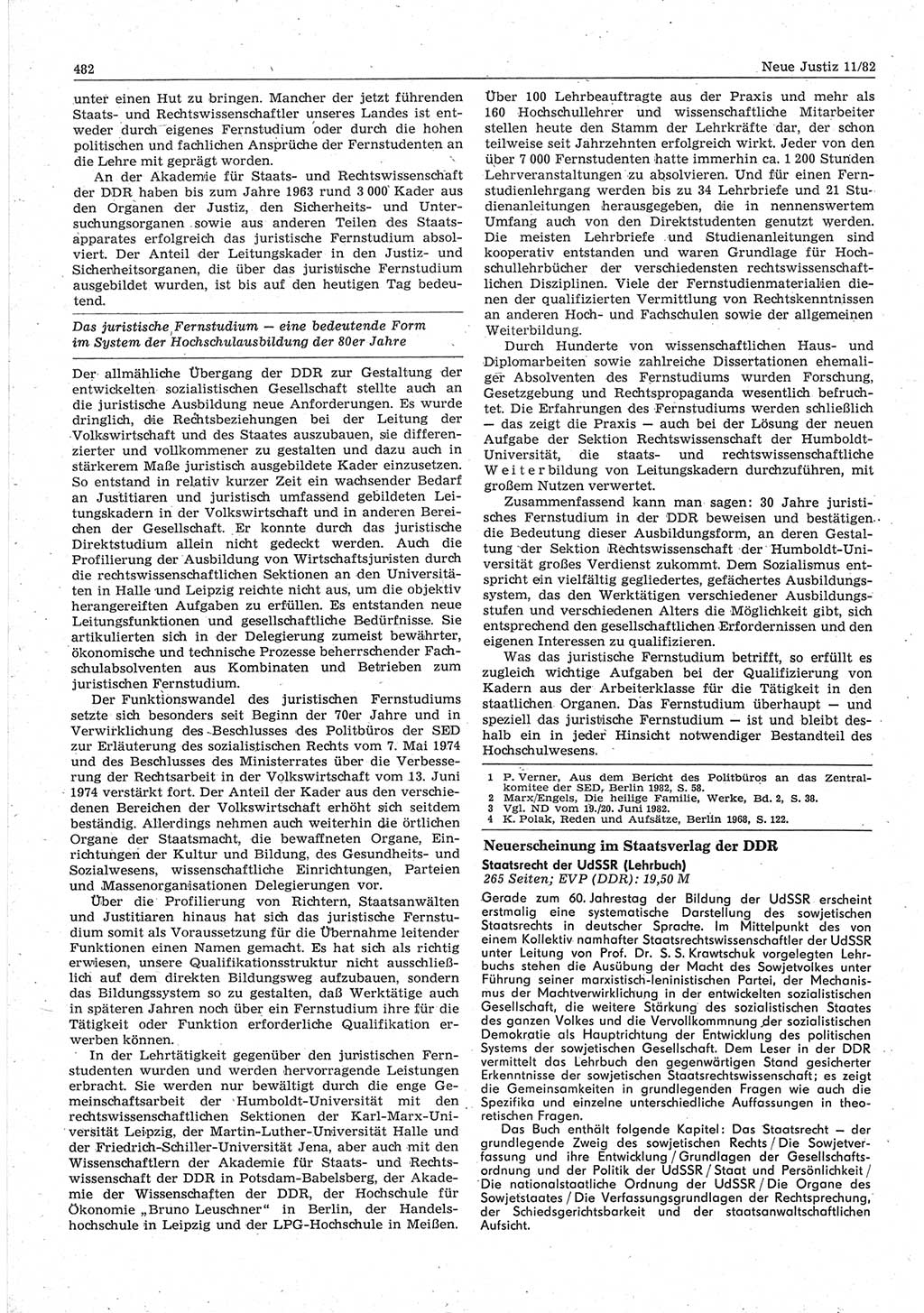 Neue Justiz (NJ), Zeitschrift für sozialistisches Recht und Gesetzlichkeit [Deutsche Demokratische Republik (DDR)], 36. Jahrgang 1982, Seite 482 (NJ DDR 1982, S. 482)