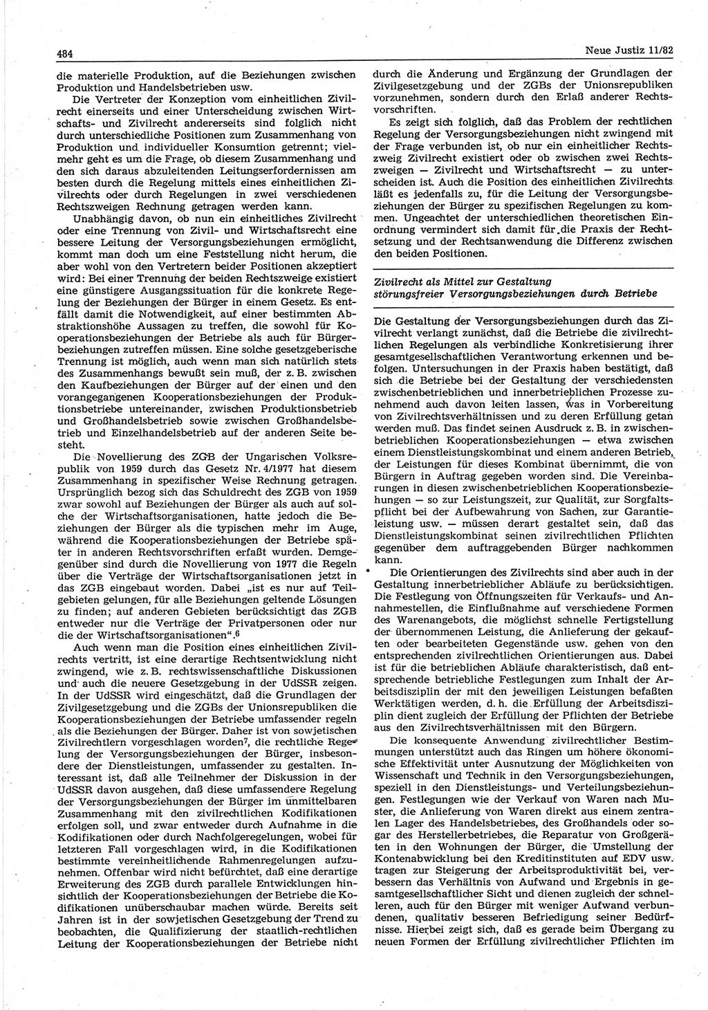 Neue Justiz (NJ), Zeitschrift für sozialistisches Recht und Gesetzlichkeit [Deutsche Demokratische Republik (DDR)], 36. Jahrgang 1982, Seite 484 (NJ DDR 1982, S. 484)
