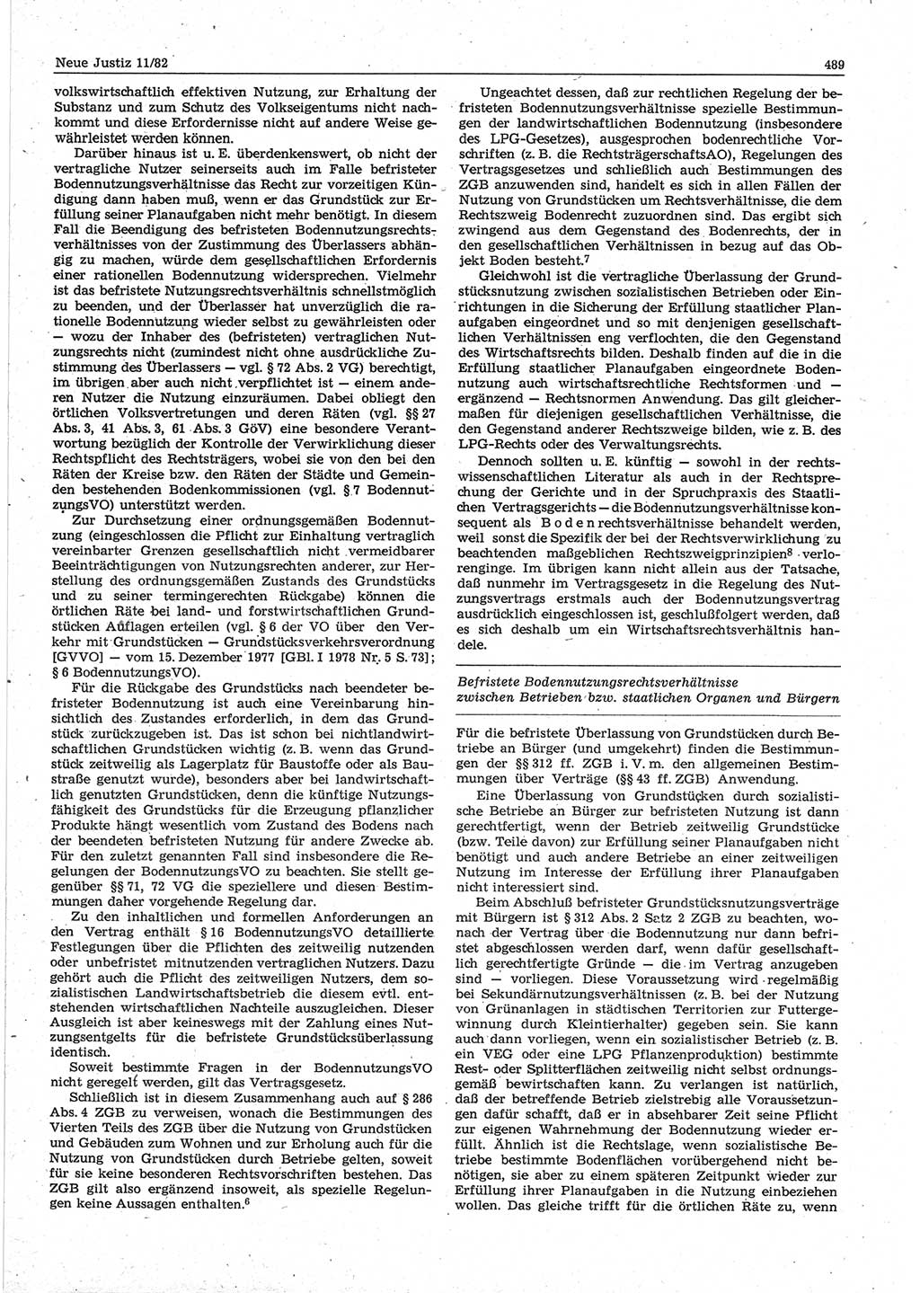 Neue Justiz (NJ), Zeitschrift für sozialistisches Recht und Gesetzlichkeit [Deutsche Demokratische Republik (DDR)], 36. Jahrgang 1982, Seite 489 (NJ DDR 1982, S. 489)