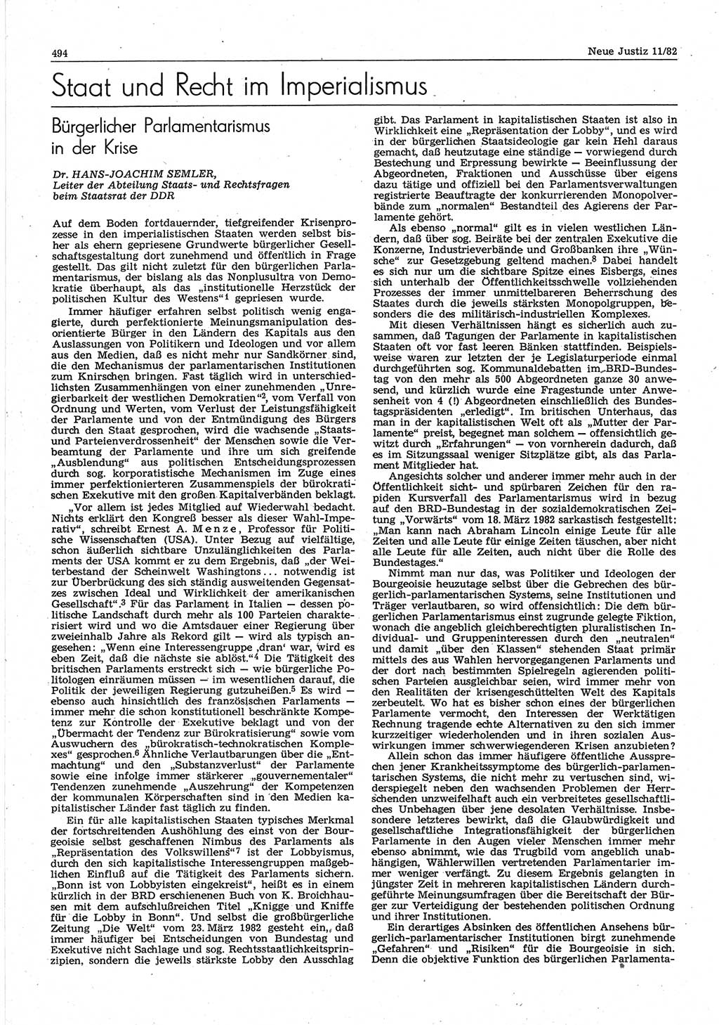 Neue Justiz (NJ), Zeitschrift für sozialistisches Recht und Gesetzlichkeit [Deutsche Demokratische Republik (DDR)], 36. Jahrgang 1982, Seite 494 (NJ DDR 1982, S. 494)