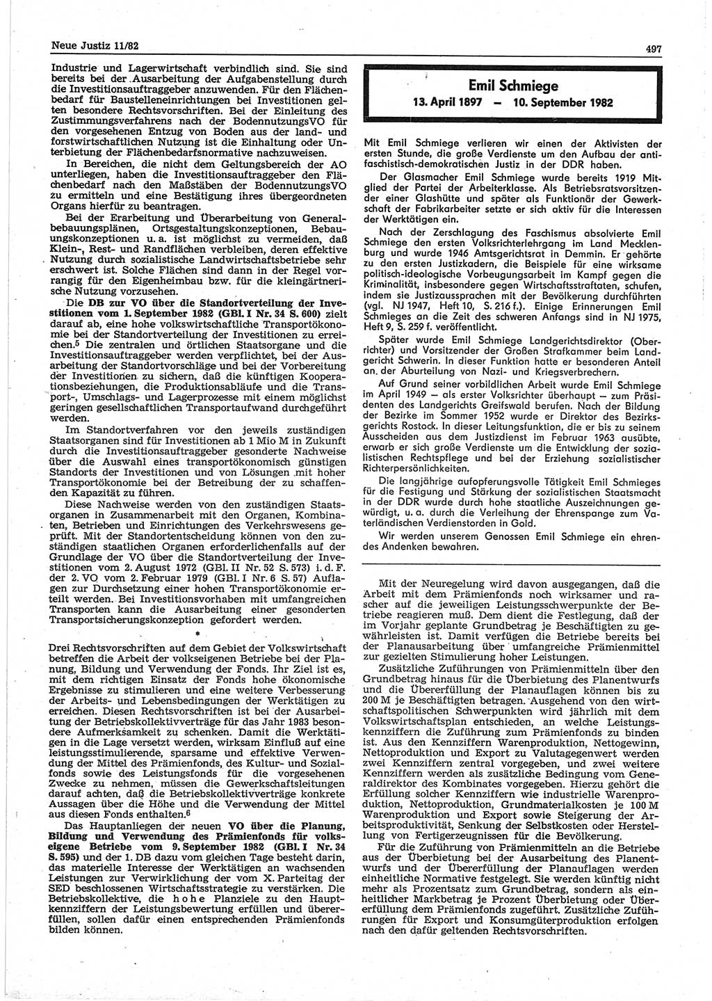 Neue Justiz (NJ), Zeitschrift für sozialistisches Recht und Gesetzlichkeit [Deutsche Demokratische Republik (DDR)], 36. Jahrgang 1982, Seite 497 (NJ DDR 1982, S. 497)
