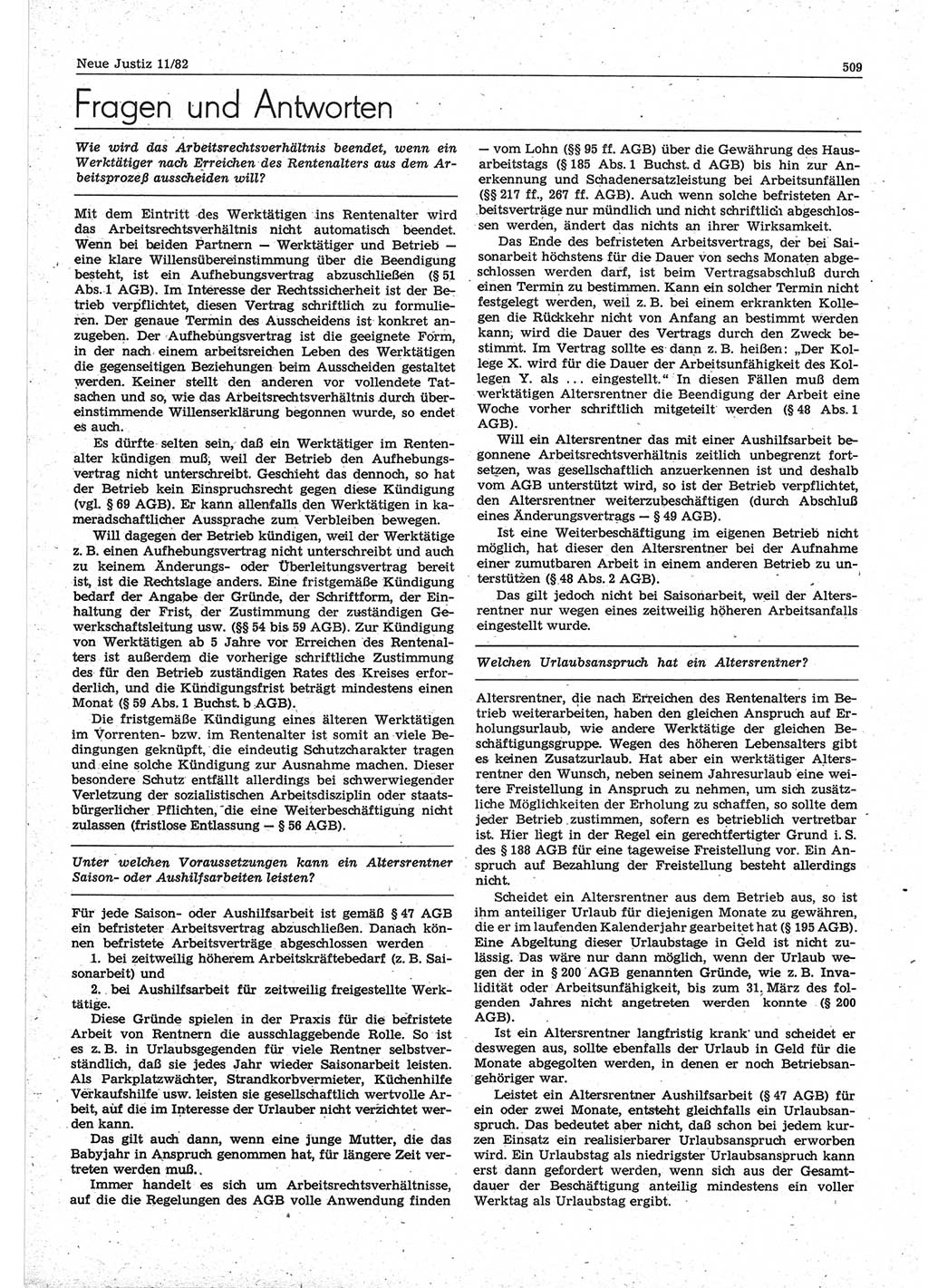 Neue Justiz (NJ), Zeitschrift für sozialistisches Recht und Gesetzlichkeit [Deutsche Demokratische Republik (DDR)], 36. Jahrgang 1982, Seite 509 (NJ DDR 1982, S. 509)