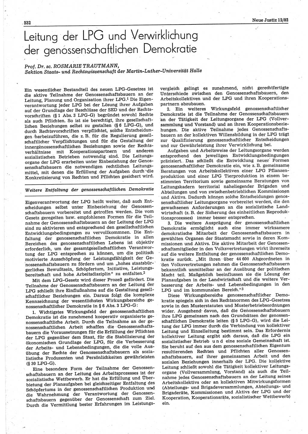 Neue Justiz (NJ), Zeitschrift für sozialistisches Recht und Gesetzlichkeit [Deutsche Demokratische Republik (DDR)], 36. Jahrgang 1982, Seite 532 (NJ DDR 1982, S. 532)