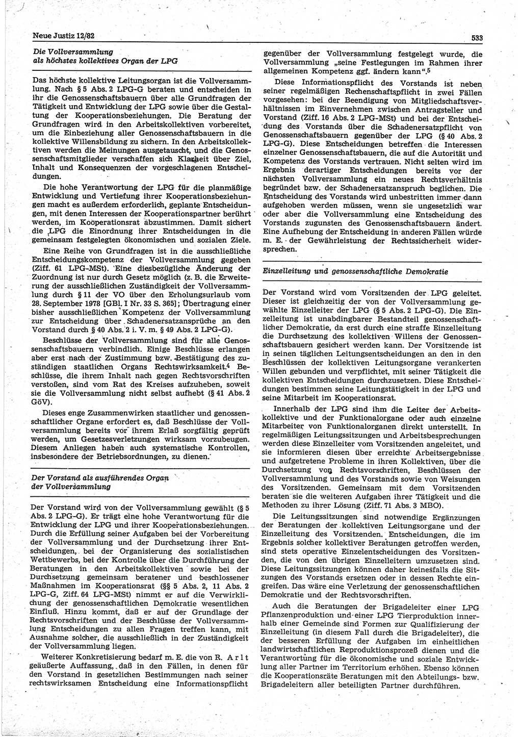 Neue Justiz (NJ), Zeitschrift für sozialistisches Recht und Gesetzlichkeit [Deutsche Demokratische Republik (DDR)], 36. Jahrgang 1982, Seite 533 (NJ DDR 1982, S. 533)