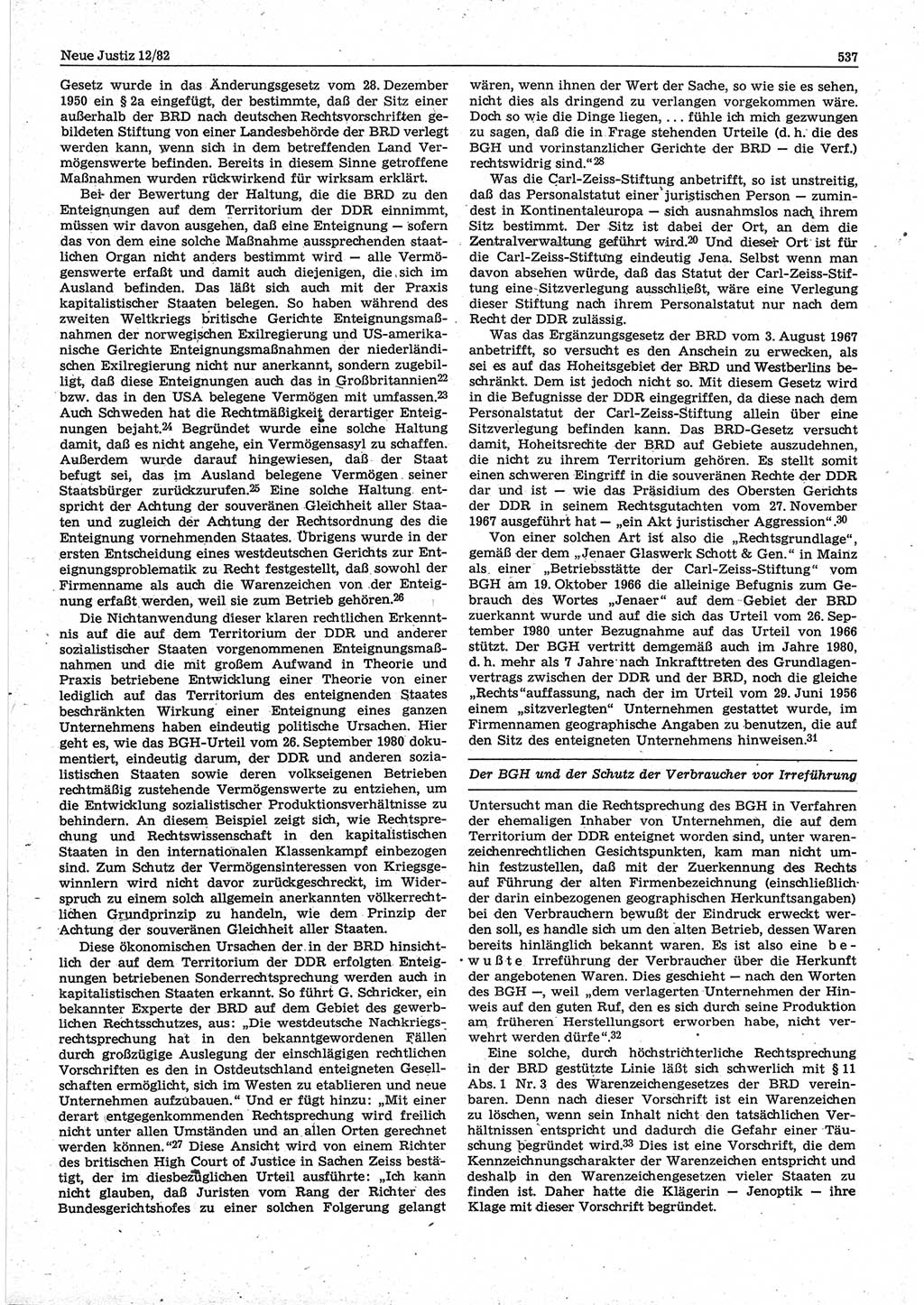 Neue Justiz (NJ), Zeitschrift für sozialistisches Recht und Gesetzlichkeit [Deutsche Demokratische Republik (DDR)], 36. Jahrgang 1982, Seite 537 (NJ DDR 1982, S. 537)