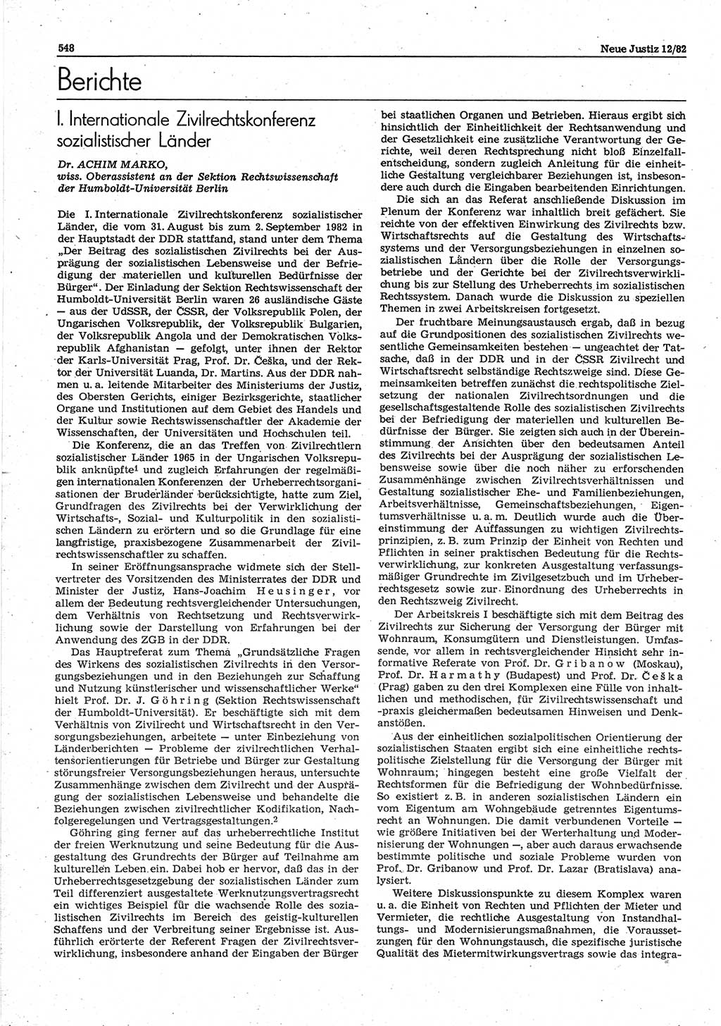 Neue Justiz (NJ), Zeitschrift für sozialistisches Recht und Gesetzlichkeit [Deutsche Demokratische Republik (DDR)], 36. Jahrgang 1982, Seite 548 (NJ DDR 1982, S. 548)