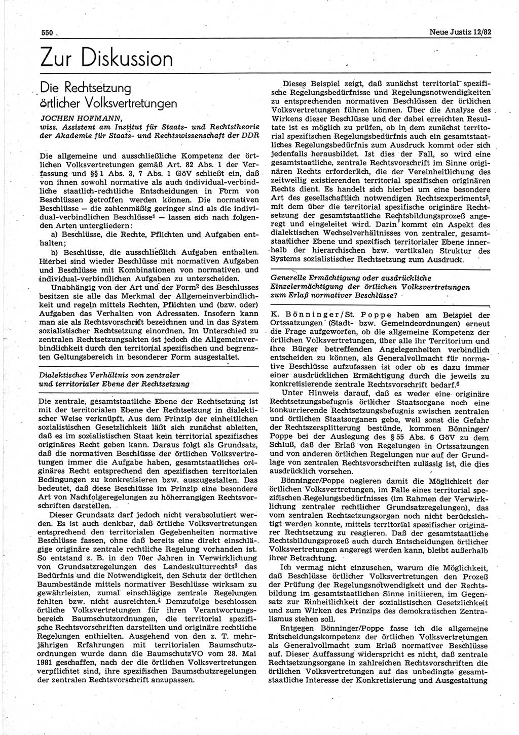Neue Justiz (NJ), Zeitschrift für sozialistisches Recht und Gesetzlichkeit [Deutsche Demokratische Republik (DDR)], 36. Jahrgang 1982, Seite 550 (NJ DDR 1982, S. 550)