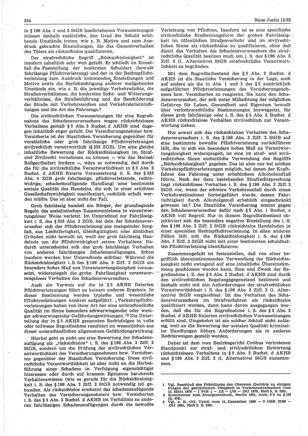 Neue Justiz (NJ), Zeitschrift für sozialistisches Recht und Gesetzlichkeit [Deutsche Demokratische Republik (DDR)], 36. Jahrgang 1982, Seite 554 (NJ DDR 1982, S. 554)