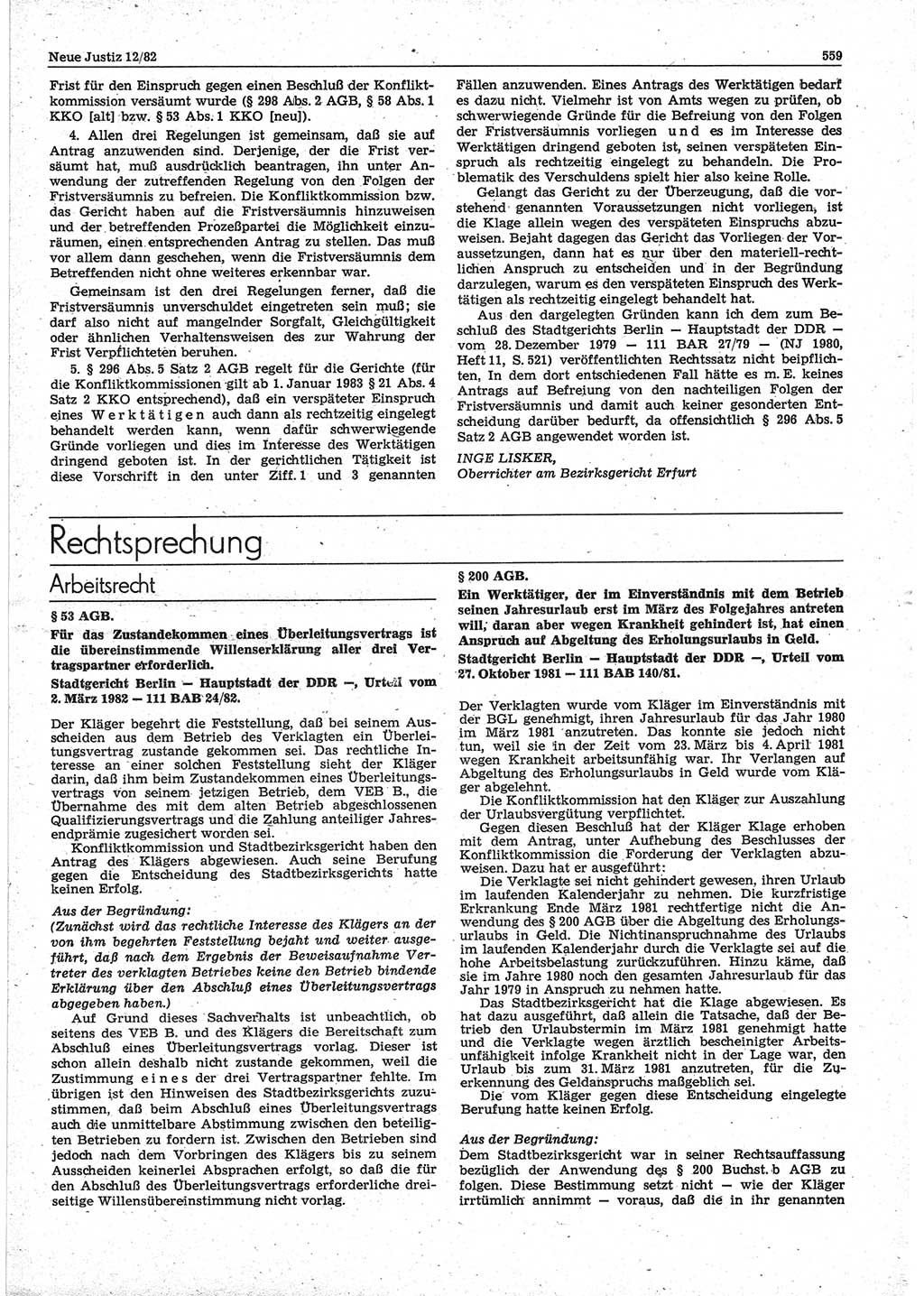 Neue Justiz (NJ), Zeitschrift für sozialistisches Recht und Gesetzlichkeit [Deutsche Demokratische Republik (DDR)], 36. Jahrgang 1982, Seite 559 (NJ DDR 1982, S. 559)
